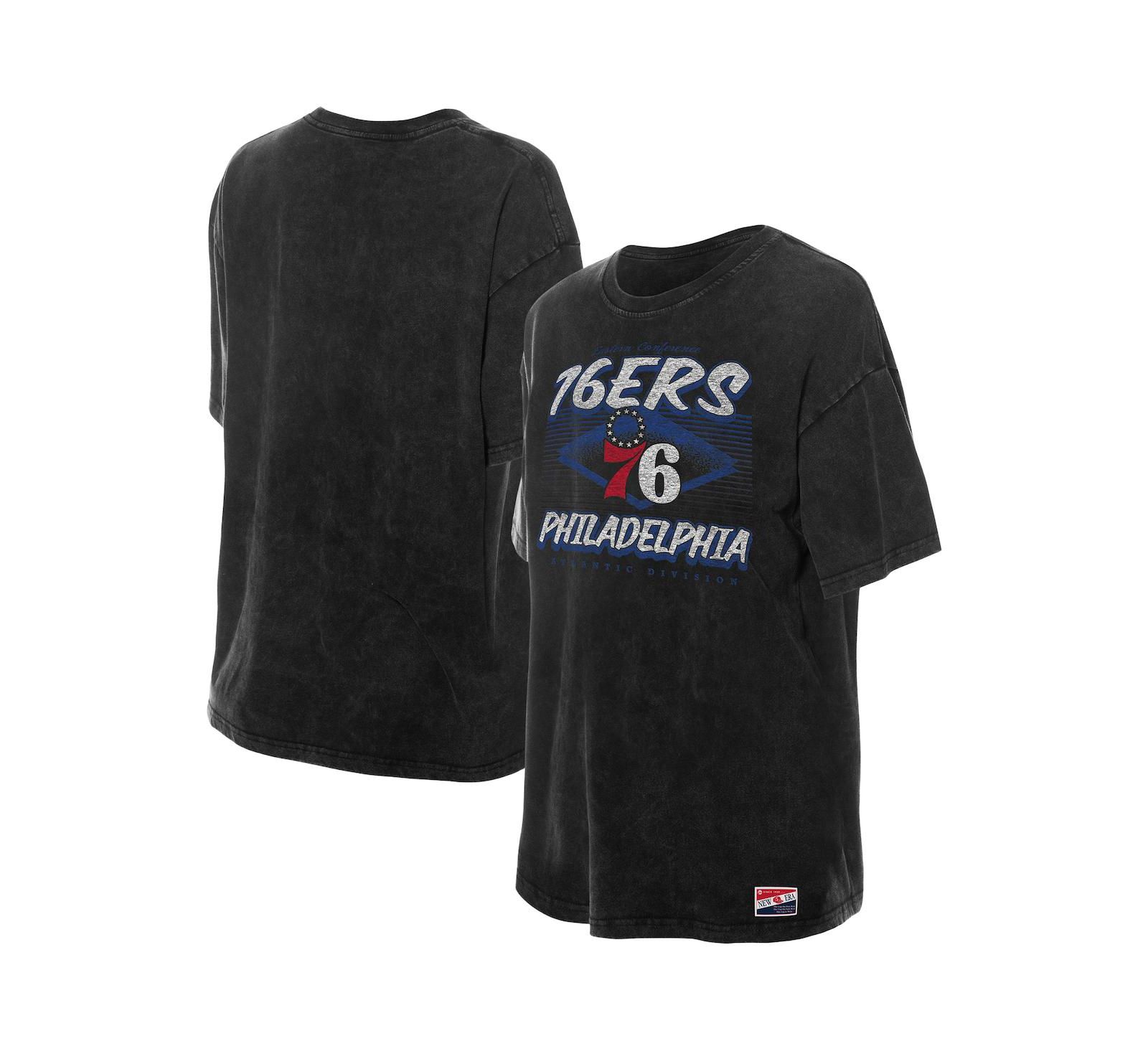 New Era Женская футболка Black Philadelphia 76ers Throwback Mineral Wash Oversized