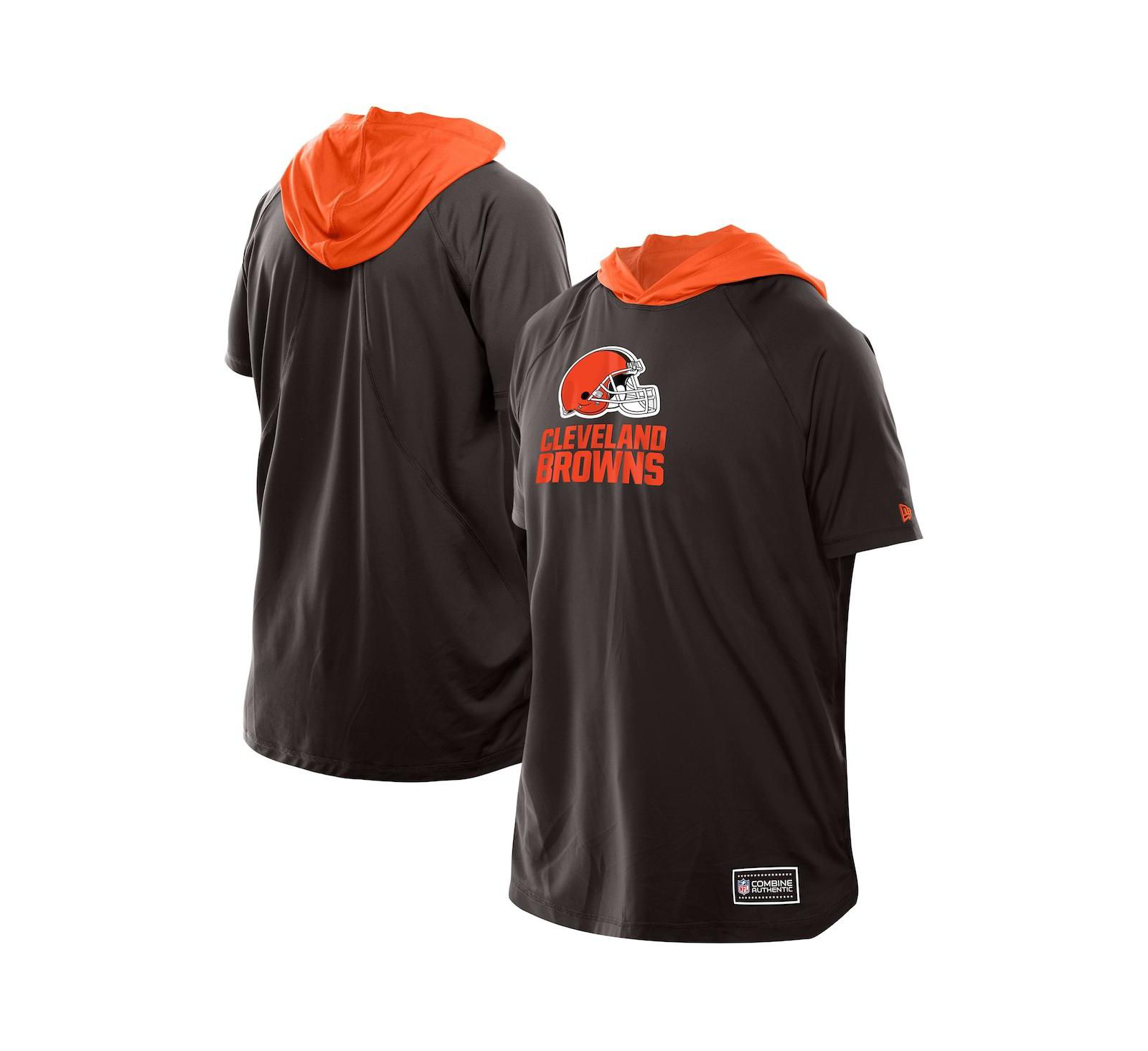 New Era Мужская коричневая футболка Cleveland Browns Combine Authentic Hooded Raglan Short-Sleeve