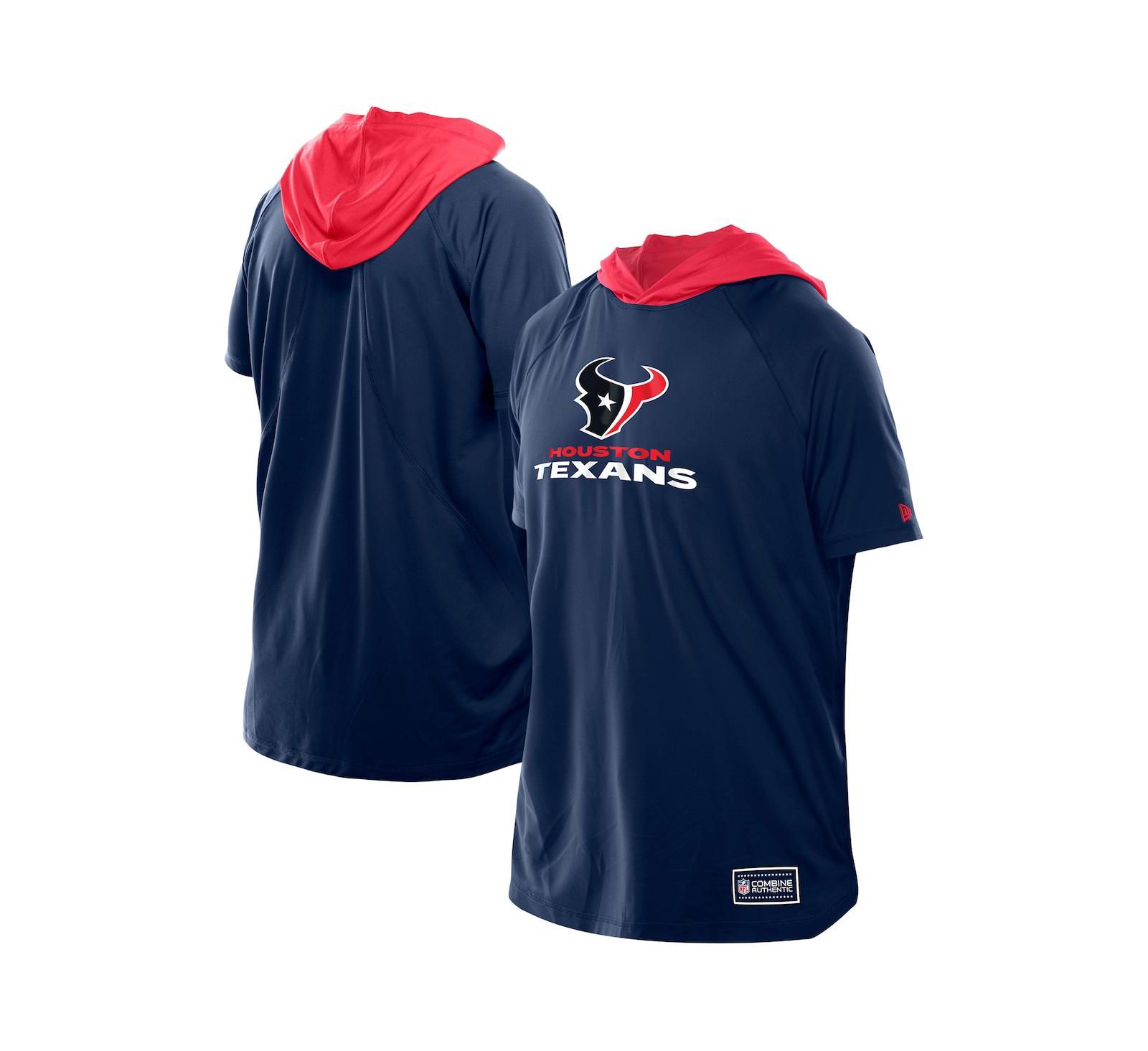 New Era Мужская темно-синяя футболка с коротким рукавом New Era Houston Texans Combine Authentic Hooded Raglan