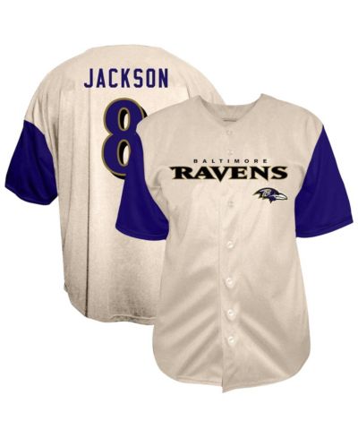 Fanatics Men's Lamar Jackson Cream Baltimore Ravens Big & Tall Baseball Button-Up Shirt