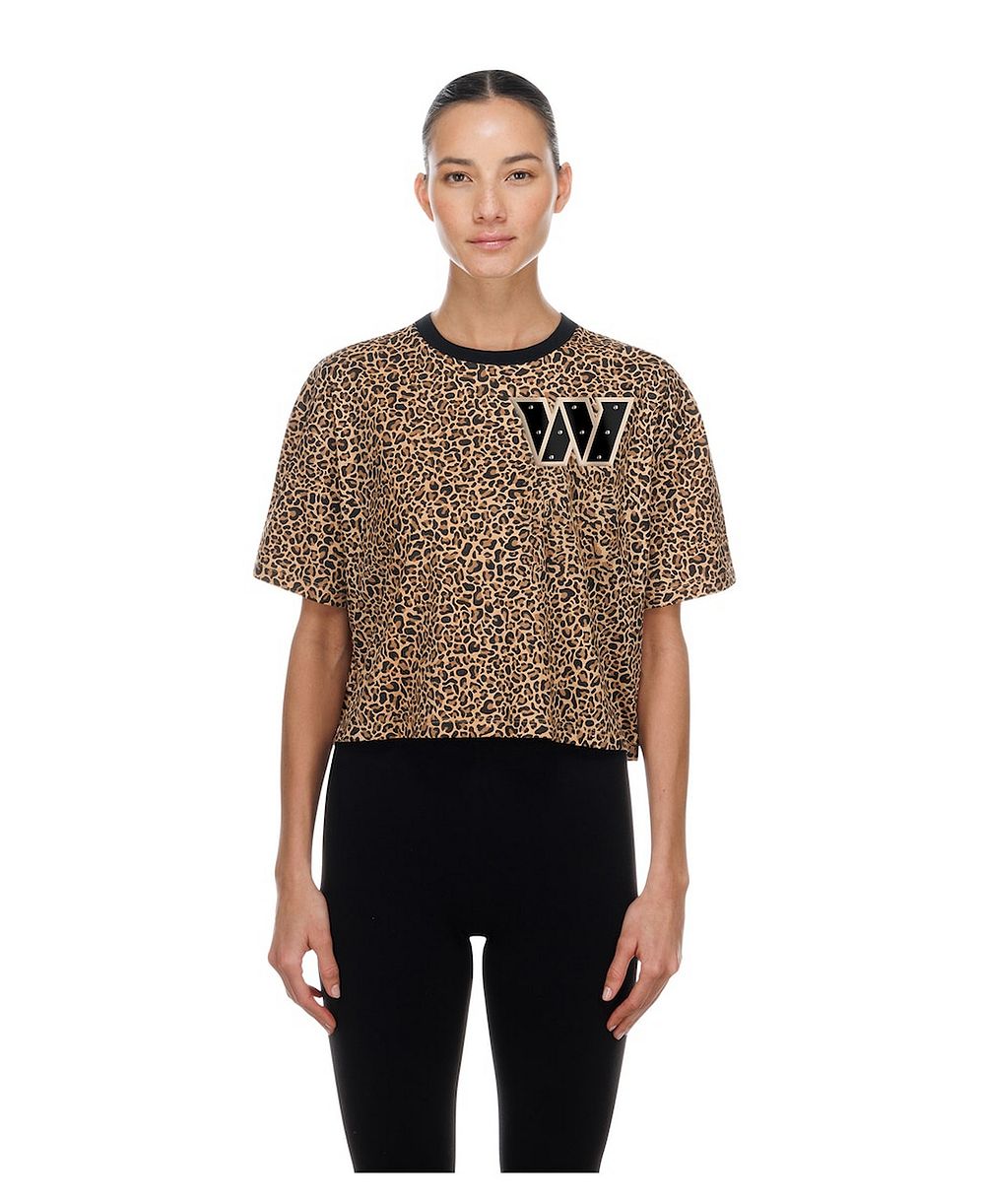 New Era Женская коричневая укороченная футболка Washington Commanders Mom Me Leopard Boxy
