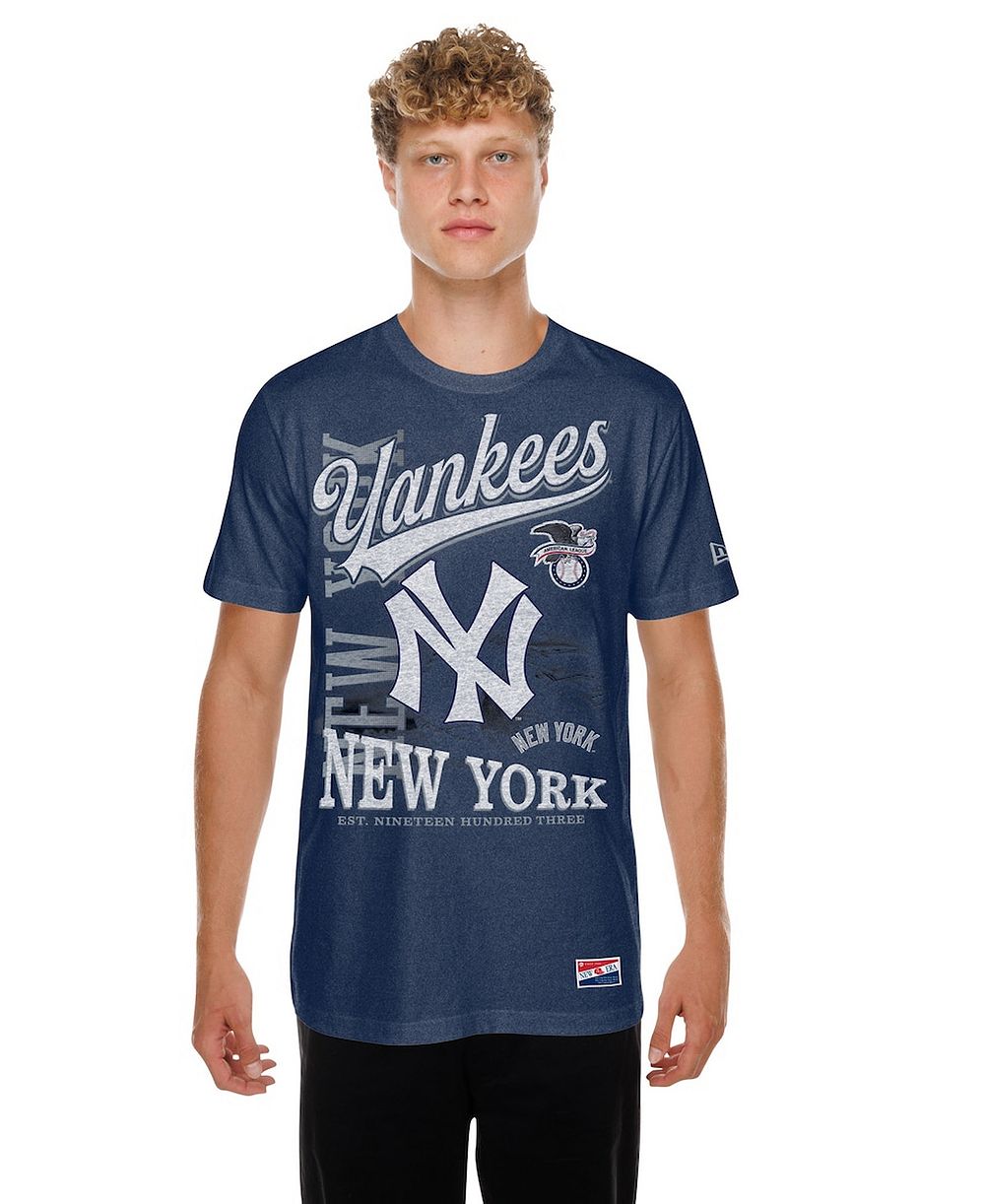 New Era Men's Navy New York Yankees Oversized Throwback Distressed T-Shirt