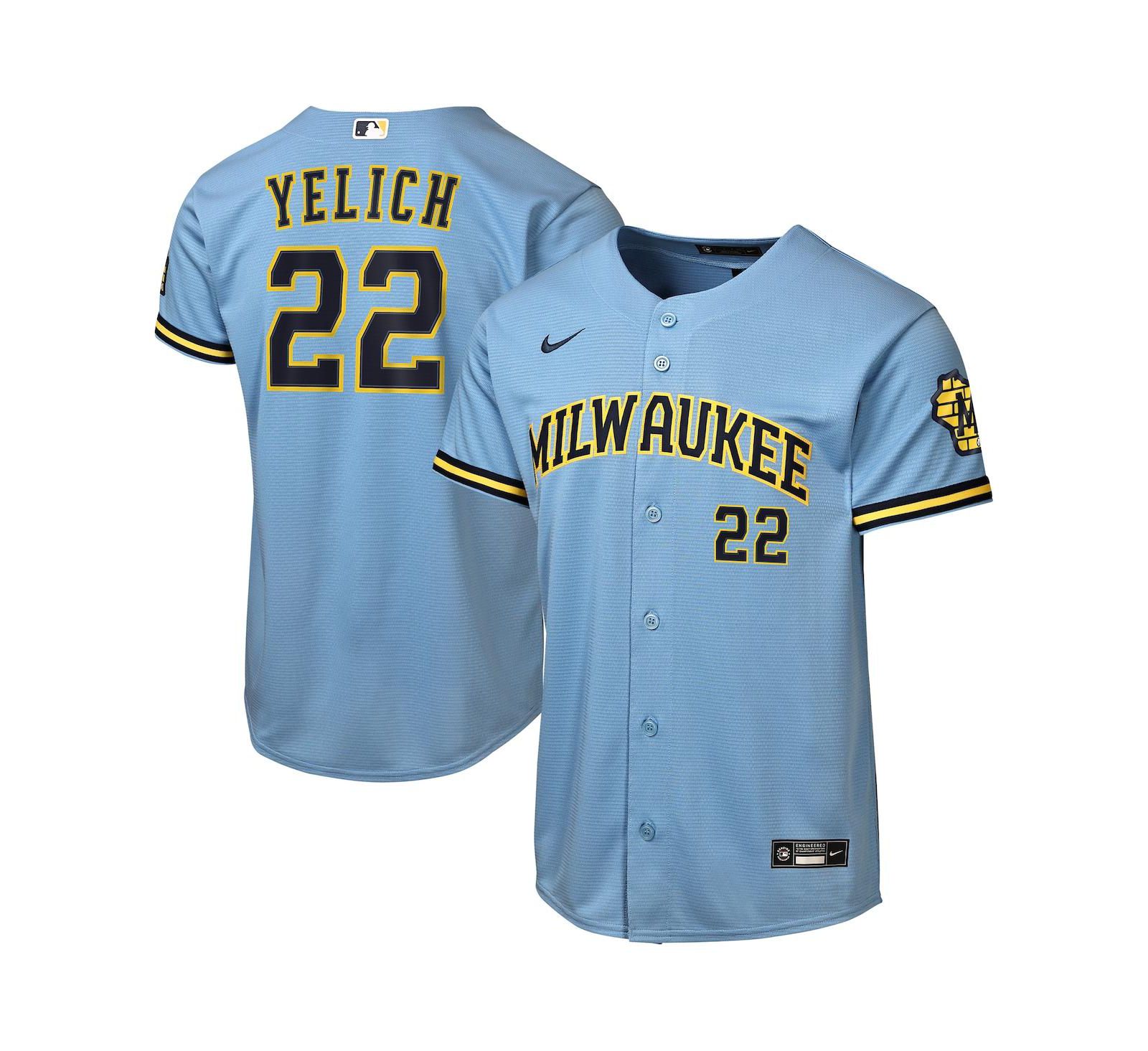 Детская джерси Nike Christian Yelich Milwaukee Brewers Road Stadium, голубой цвет