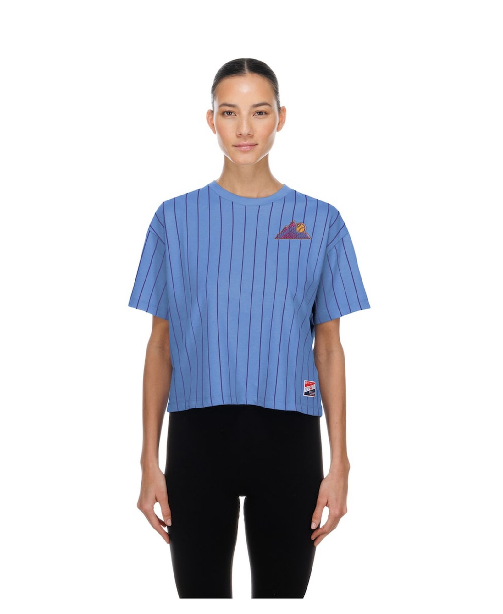 Футболка New Era Women's Light Blue Colorado Rockies City Connect Throwback Meshback Pinstripe Boxy