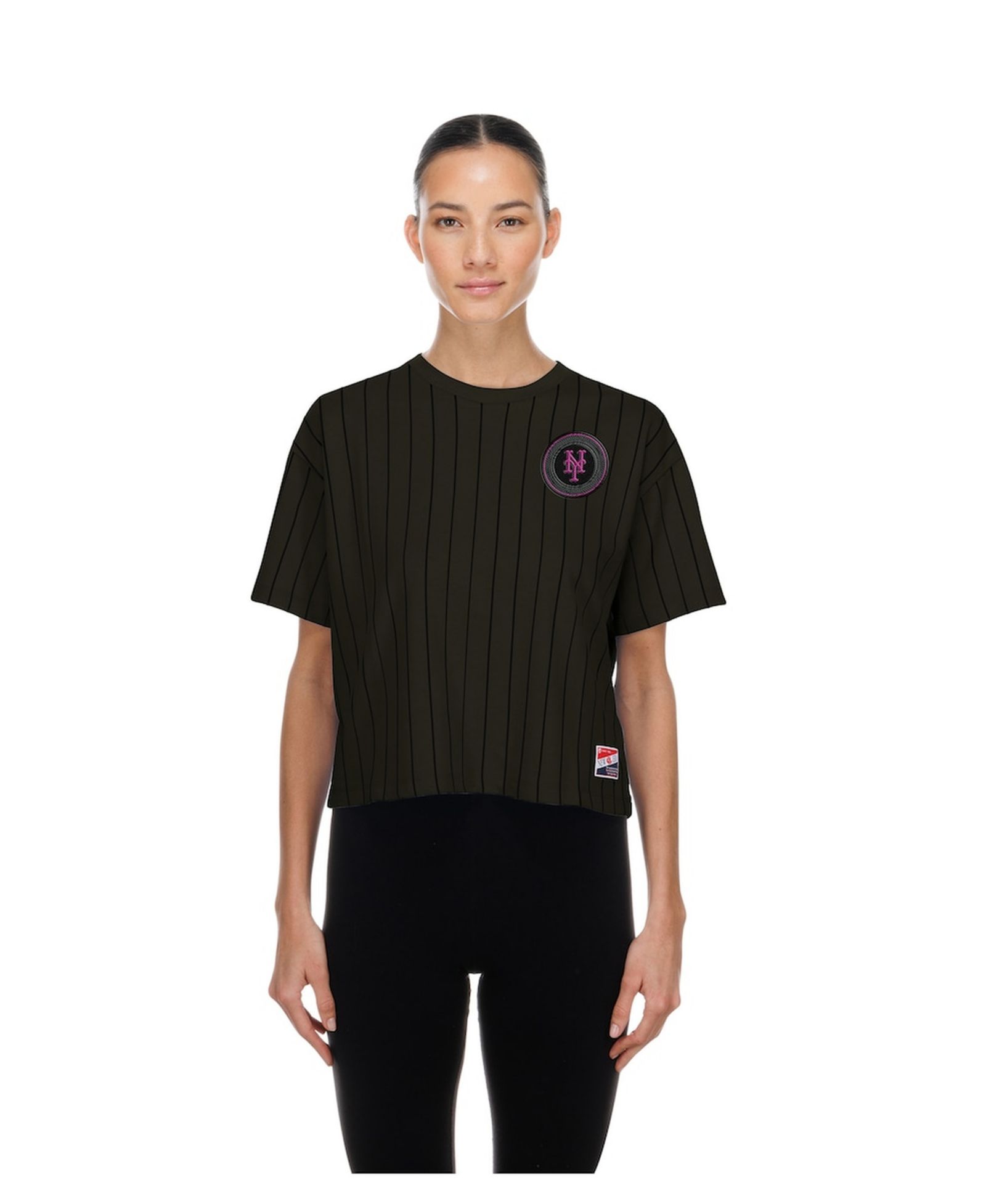 New Era Women's Charcoal New York Mets City Connect Throwback Meshback Pinstripe Boxy T-Shirt