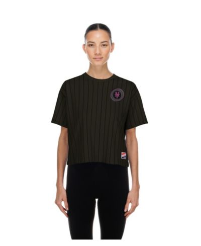 New Era Women's Charcoal New York Mets City Connect Throwback Meshback Pinstripe Boxy T-Shirt