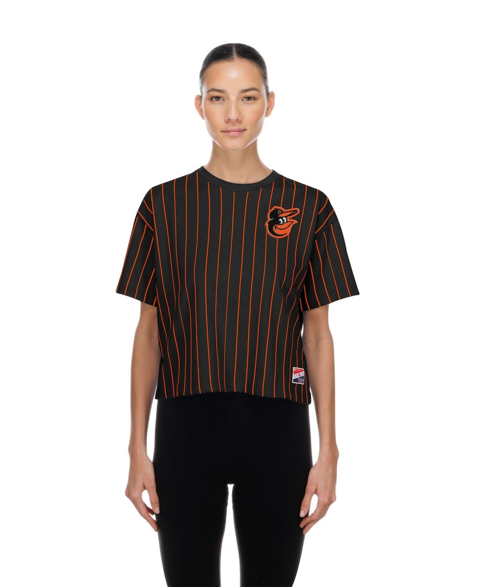 New Era Женская черная футболка в полоску с сетчатой спинкой, Baltimore Orioles