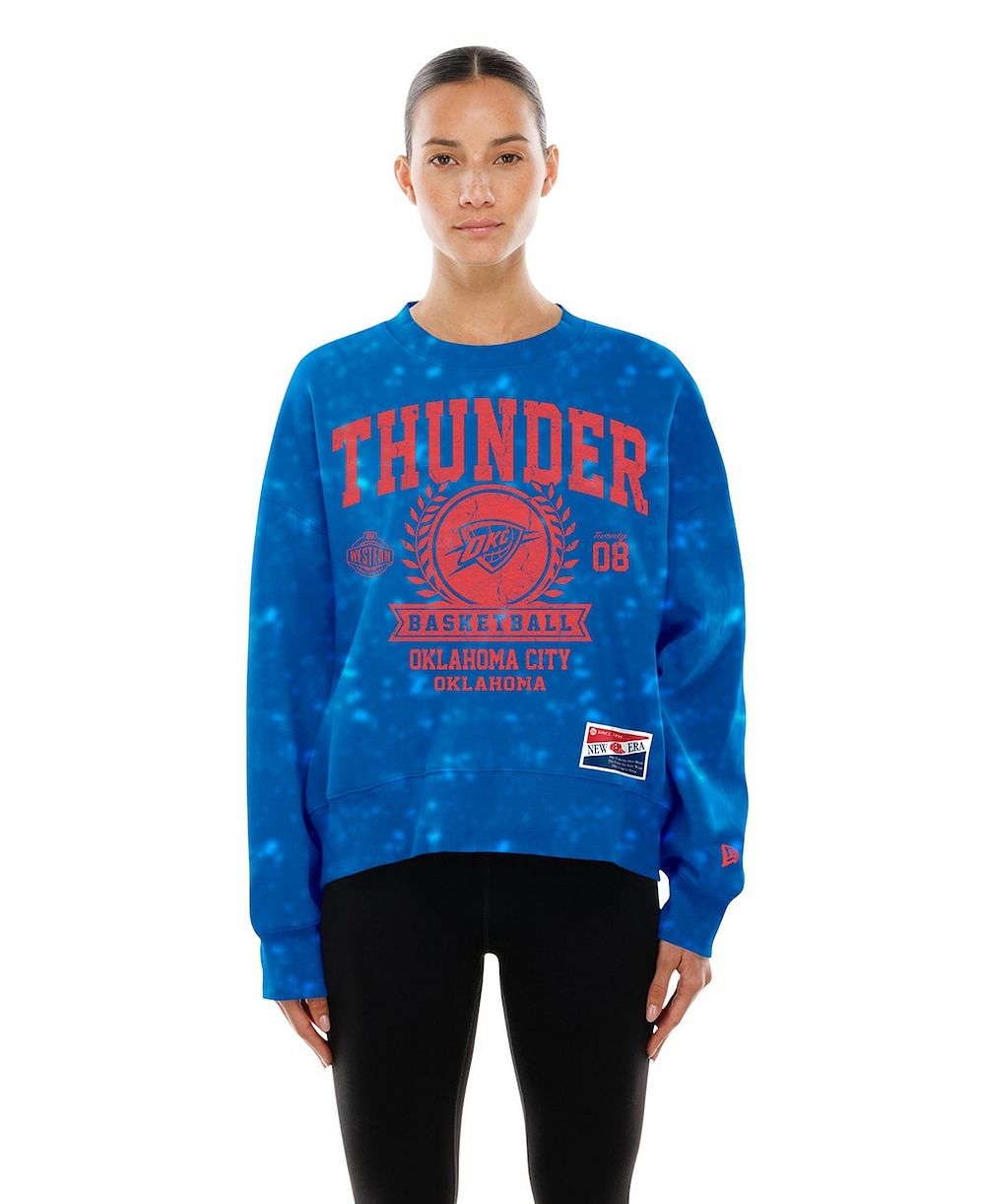 New Era Женская свитшот New Era Blue Oklahoma City Thunder Throwback Collection Mineral Wash Crewneck
