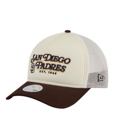 Женская кепка New Era San Diego Padres Retro 9FORTY M-Crown A-Frame Trucker регулируемая светло-бежевого/коричневого цвета