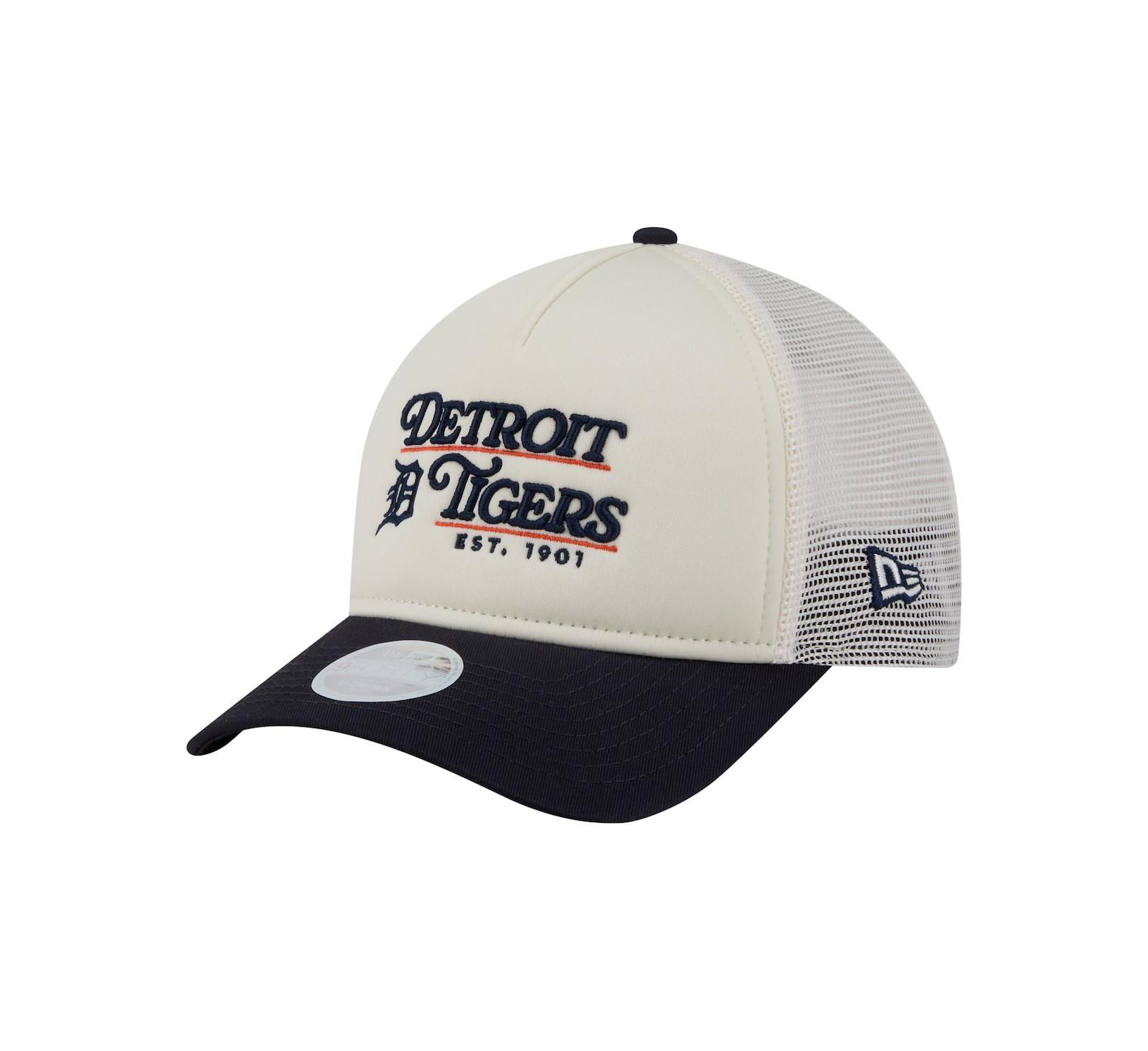 New Era Women's Light Beige/Navy Detroit Tigers Retro 9FORTY M-Crown A-Frame Trucker Adjustable Hat
