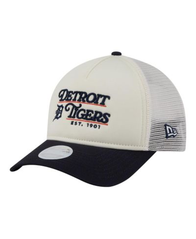 New Era Women's Light Beige/Navy Detroit Tigers Retro 9FORTY M-Crown A-Frame Trucker Adjustable Hat