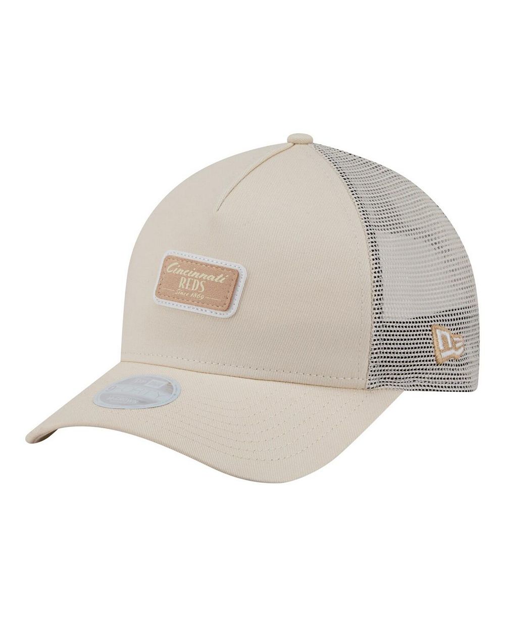 Кепка New Era Women's Light Beige Cincinnati Reds Tonal Patch 9FORTY M-Crown A-Frame Trucker Adjustable Hat