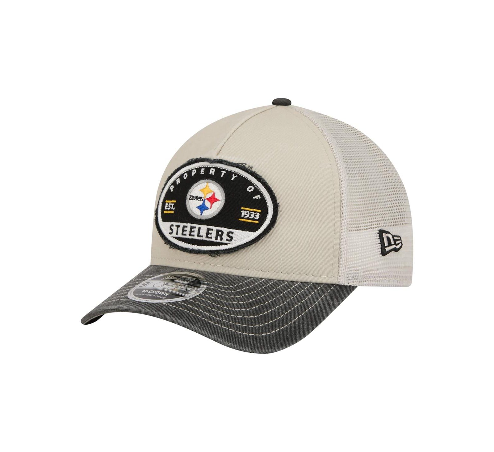New Era Men's Natural Pittsburgh Steelers Frayed M-Crown A-Frame 9FORTY Adjustable Hat