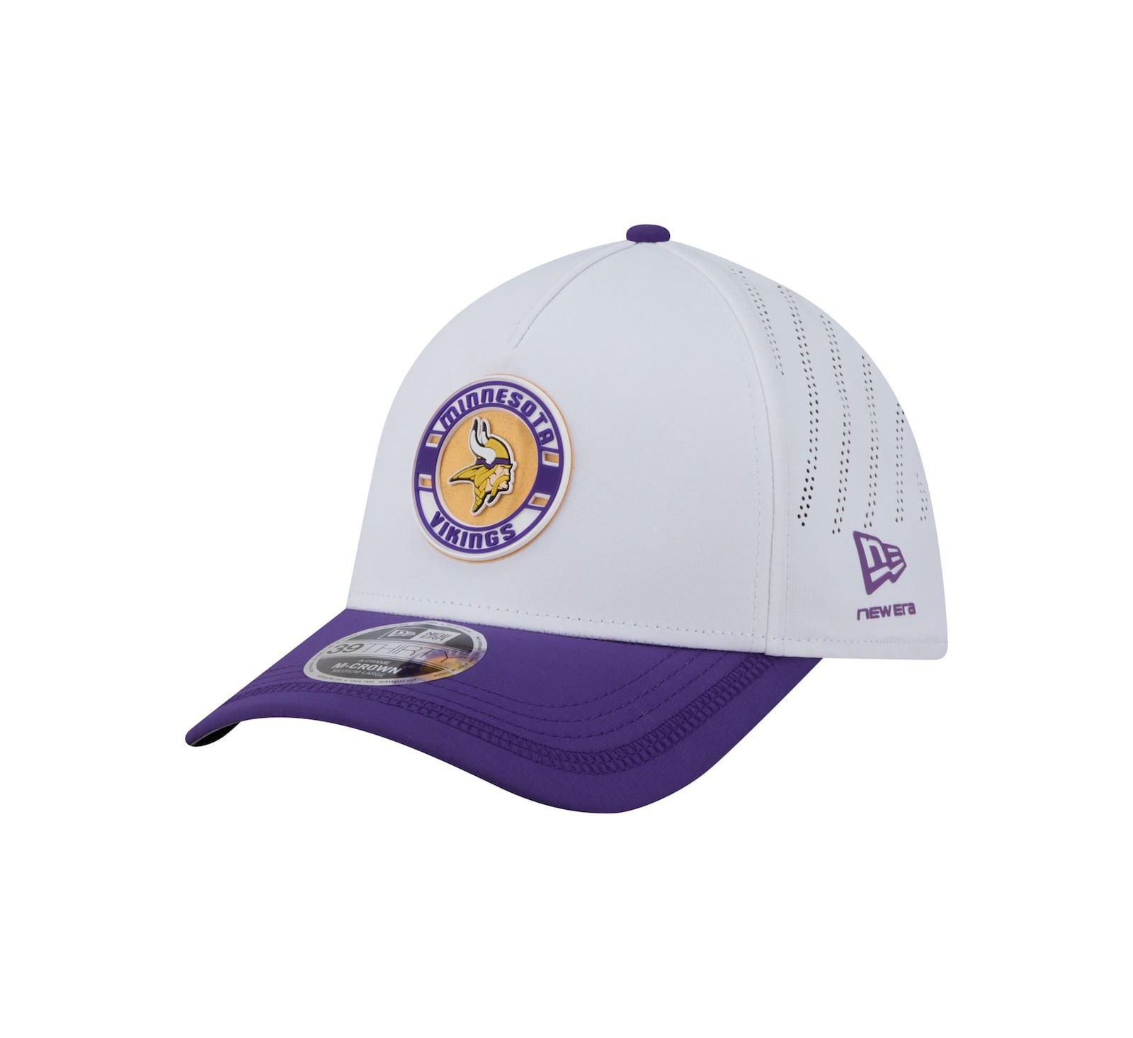 Мужская кепка New Era Minnesota Vikings Patch 39THIRTY A-Frame M-Crown Perforated Flex, белая/фиолетовая