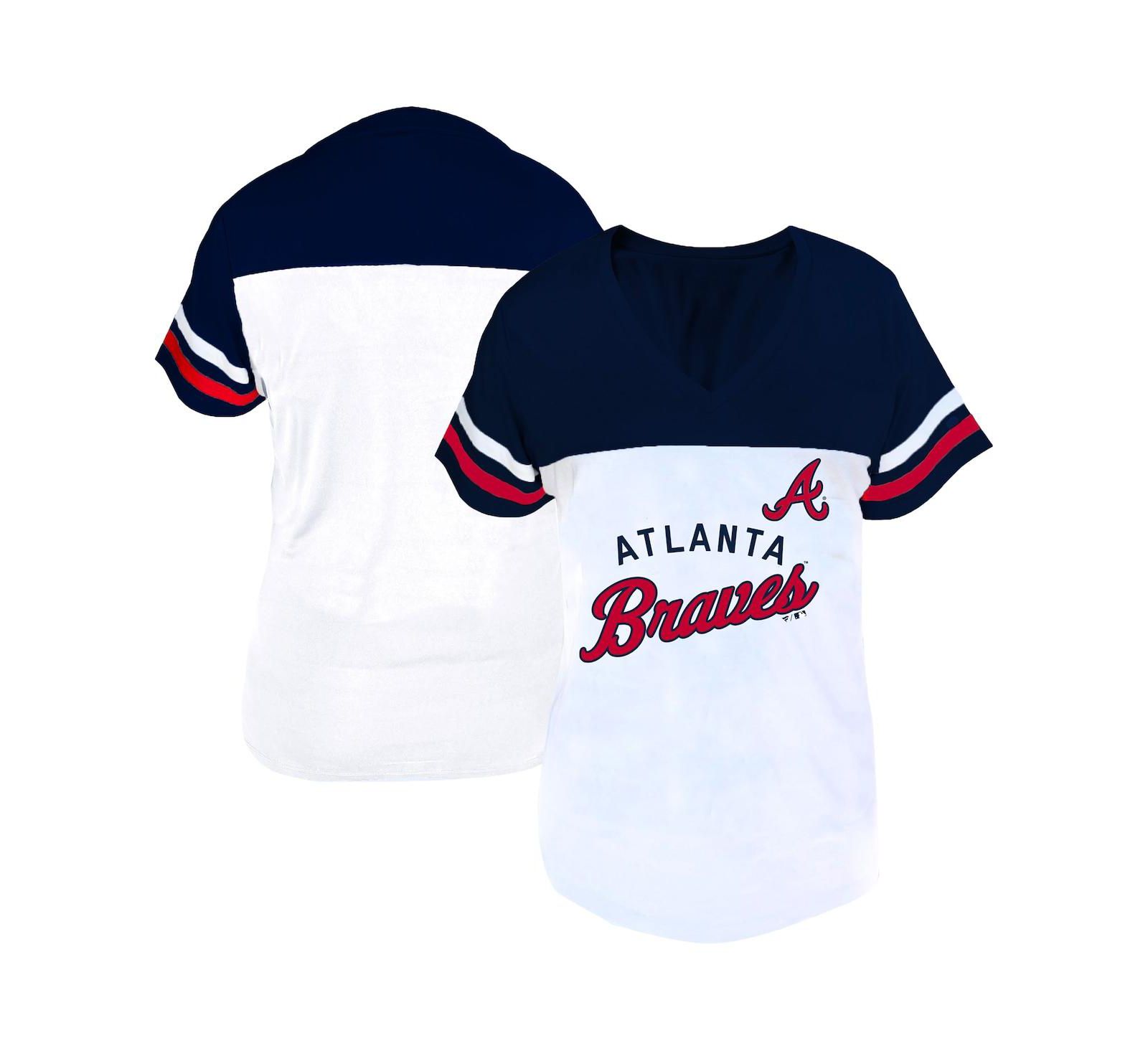 Fanatics Женская футболка Atlanta Braves с V-образным вырезом, двухцветная, Plus Size, белая/темно-синяя