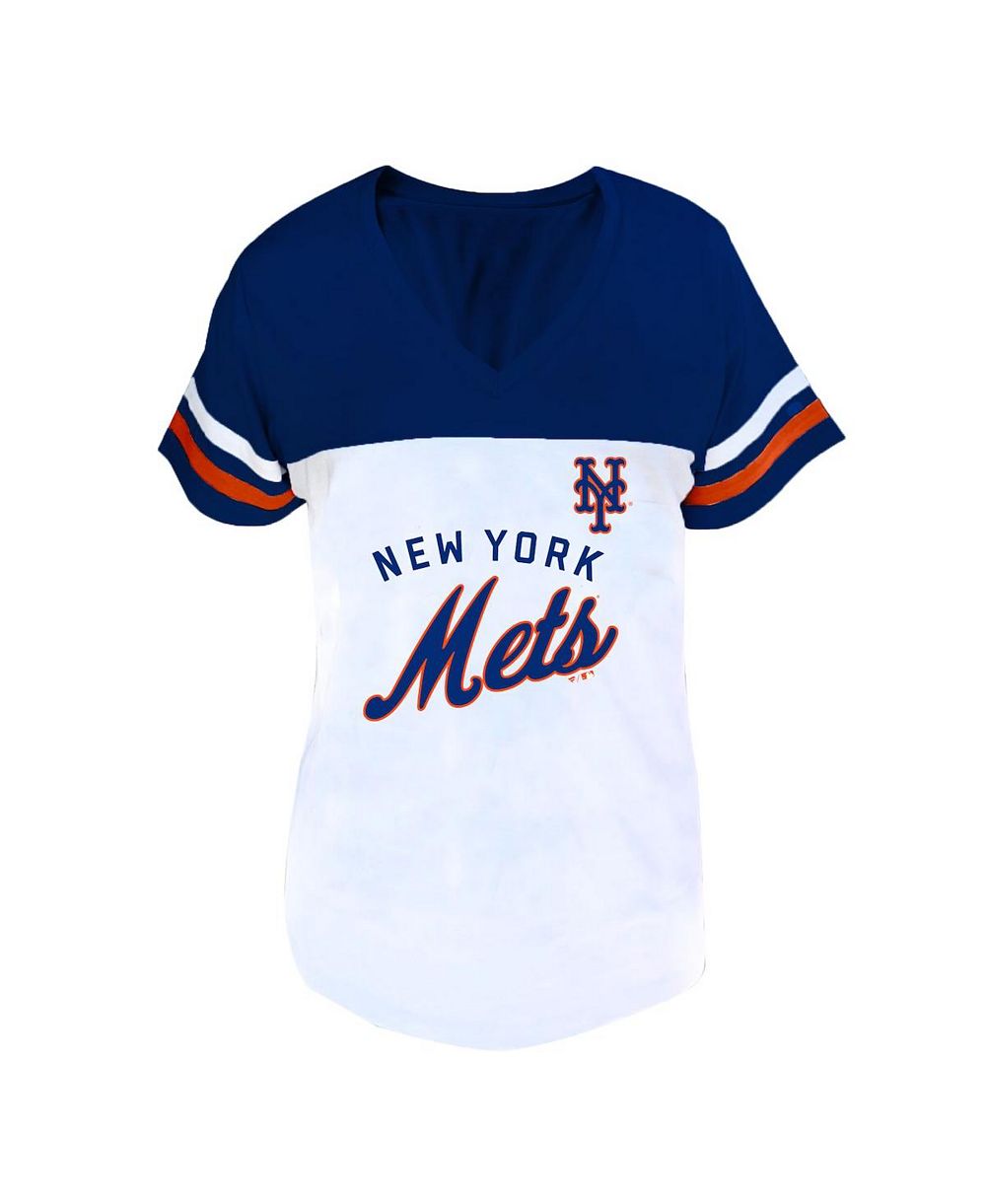Fanatics Женская белая/синяя футболка New York Mets Plus Size с V-образным вырезом