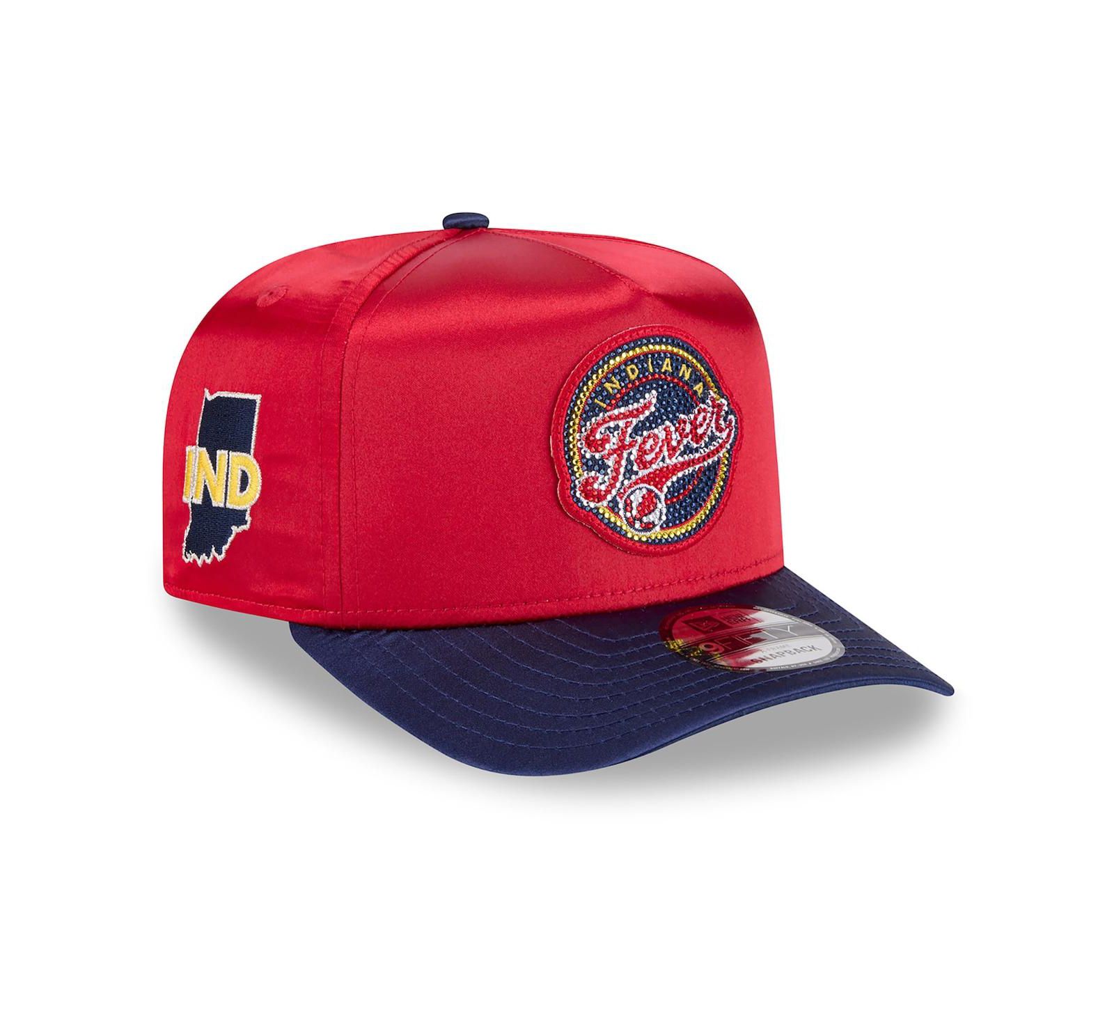 Мужская и женская кепка New Era Red/Navy Indiana Fever 2026 WNBA Draft Satin A-Frame 9FORTY Adjustable