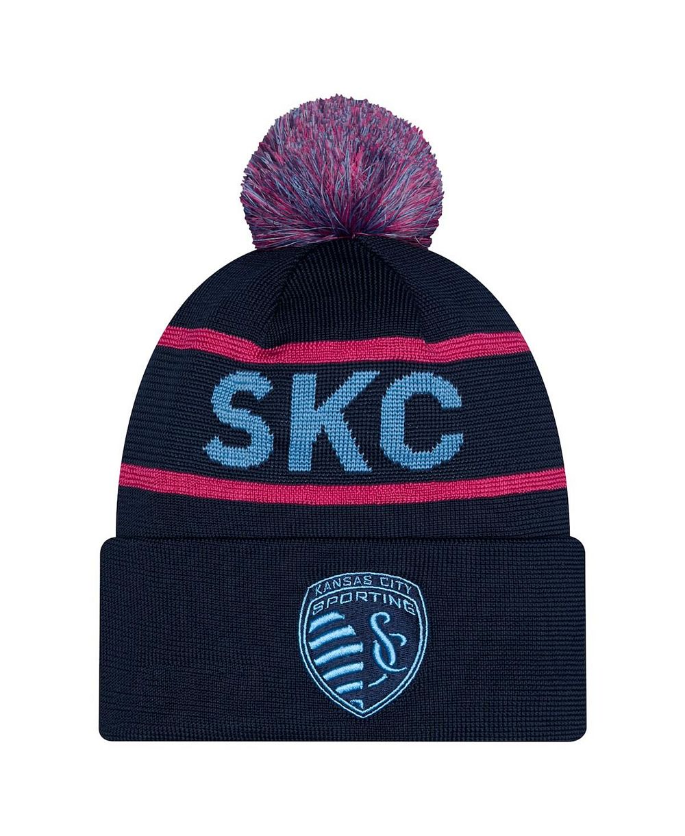 Вязаная шапка New Era Men's Navy Sporting Kansas City 2026 Jersey Hook Cuffed Pom