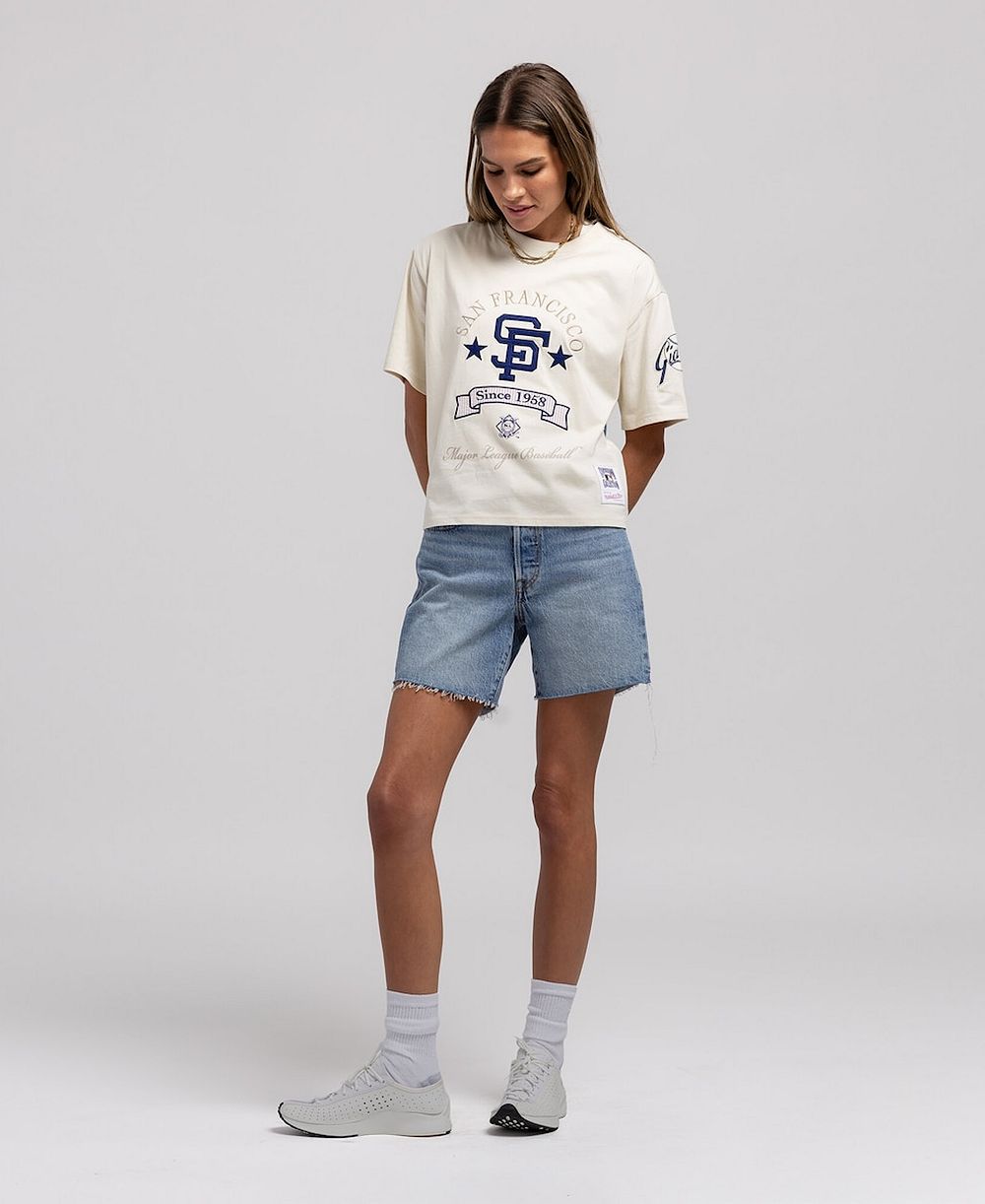 Женская укороченная футболка Mitchell & Ness Cream San Francisco Giants Cooperstown Yacht Rock Boxy