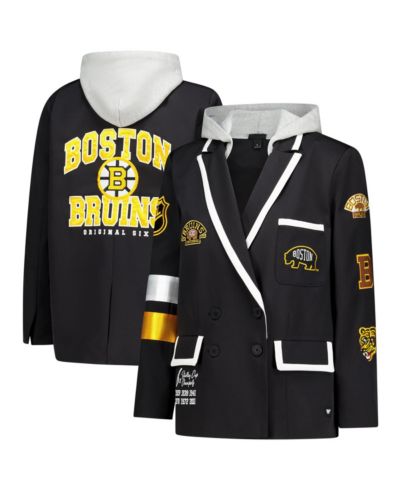 Женский приталенный блейзер The Wild Collective с капюшоном, черный, Boston Bruins Original 6