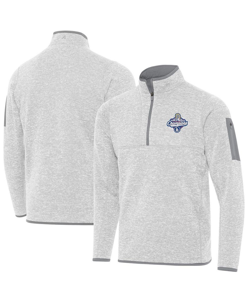 Мужская толстовка-худи Antigua Heather Gray Los Angeles Dodgers Back-to-Back World Series s Fortune Quarter-Zip Pullover