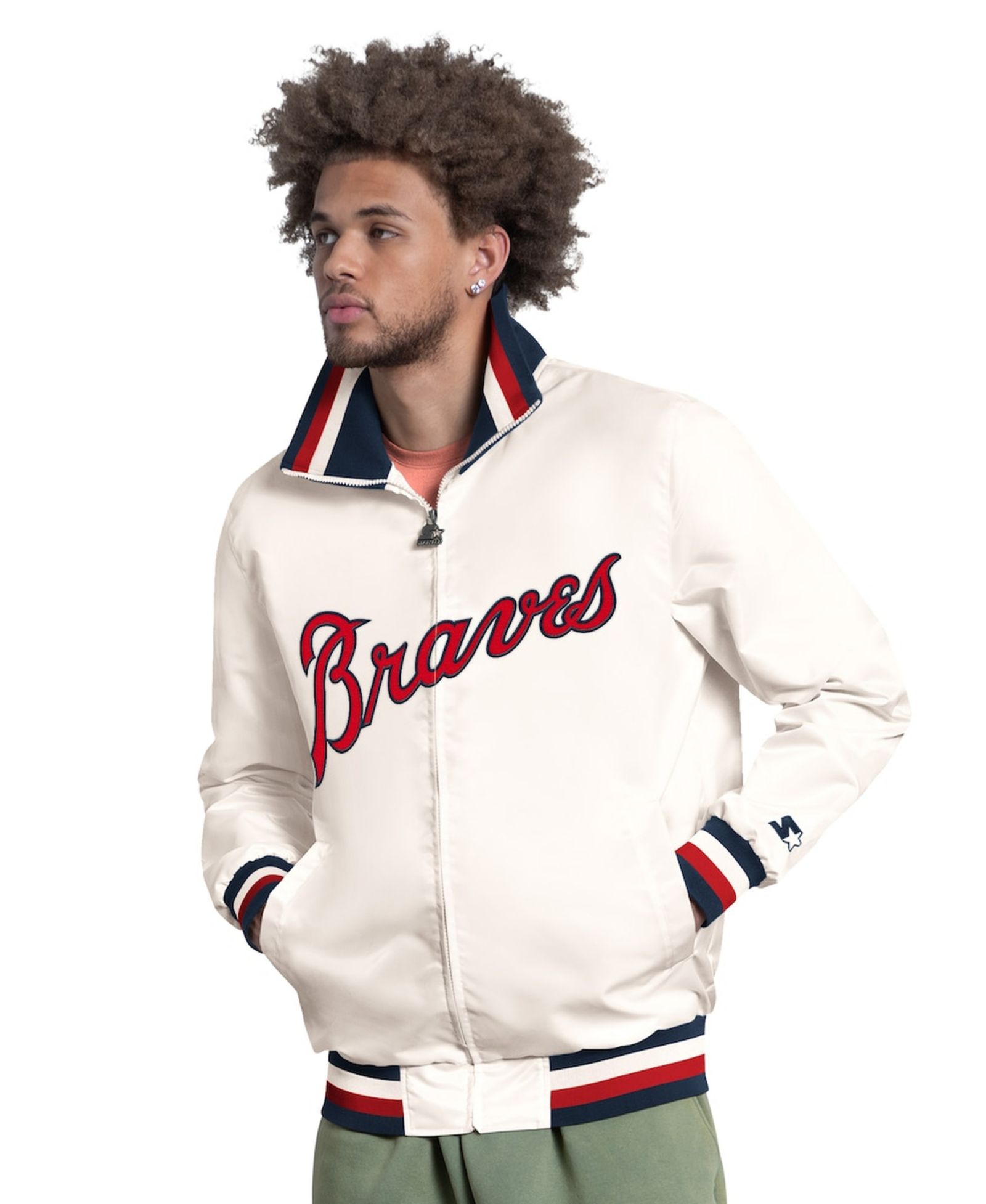 Starter куртка Men's White Atlanta Braves The Captain Cooperstown Logo Full-Zip Varsity