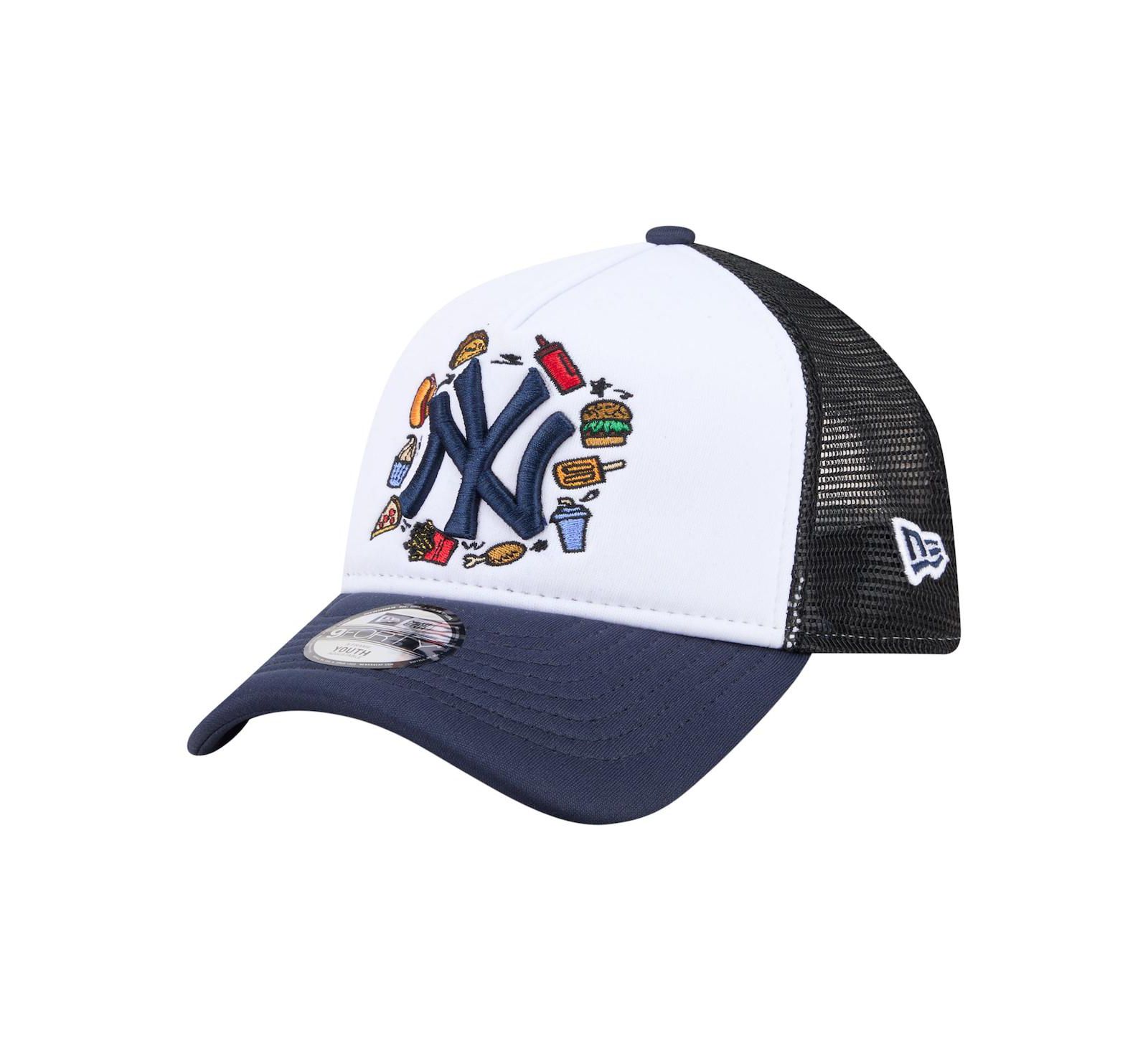 Детская кепка New Era White/Navy New York Yankees Food A-Frame 9FORTY Trucker Adjustable Hat