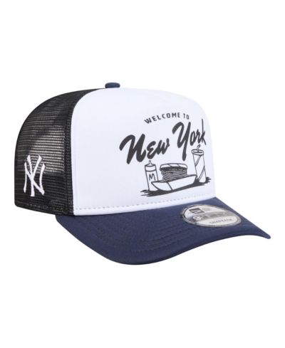 New Era Men's White/Navy New York Yankees Foodie A-Frame 9FIFTY Trucker Snapback Hat