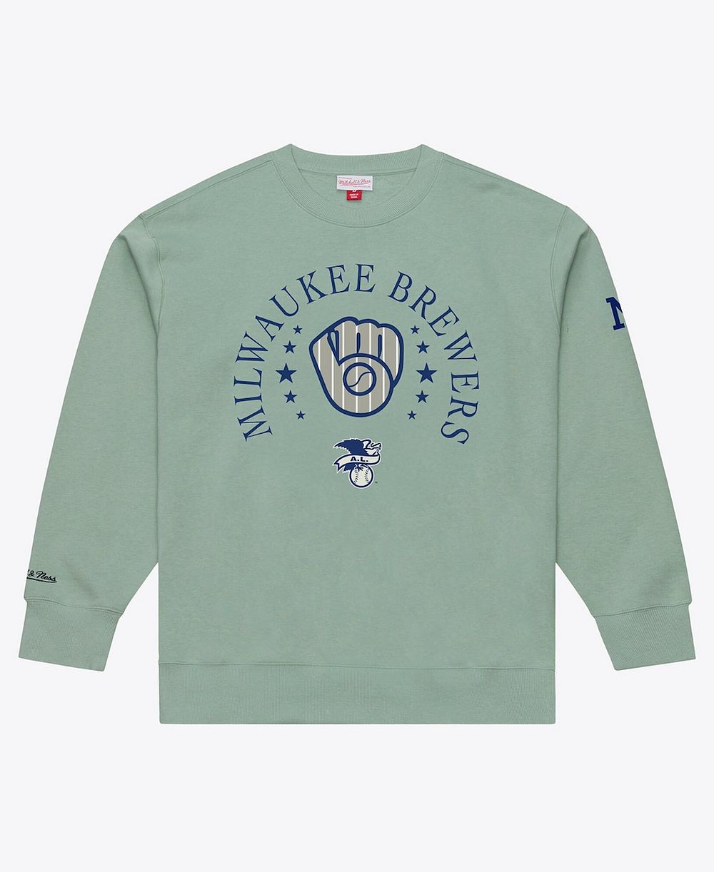 Мужской свитшот Mitchell & Ness Green Milwaukee Brewers Yacht Rock Fleece
