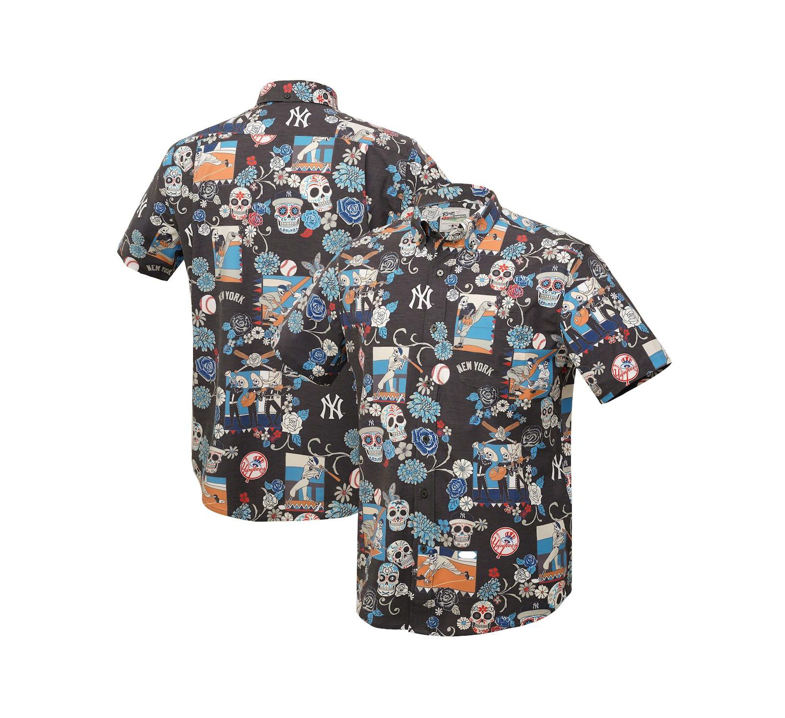 Reyn Spooner Men's Black New York Yankees Día De Los Muertos Tri-Blend Button-Down Shirt