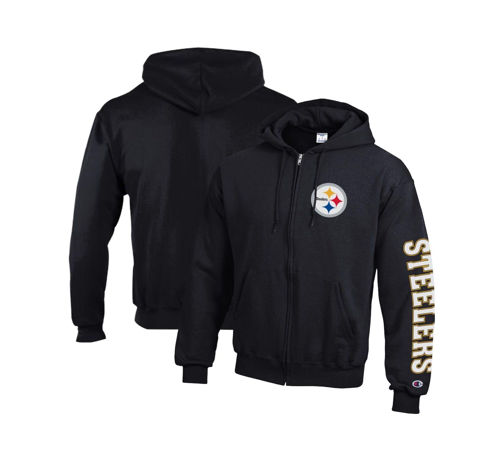 Мужское худи Champion Pittsburgh Steelers Powerblend Fleece Full-Zip, черный