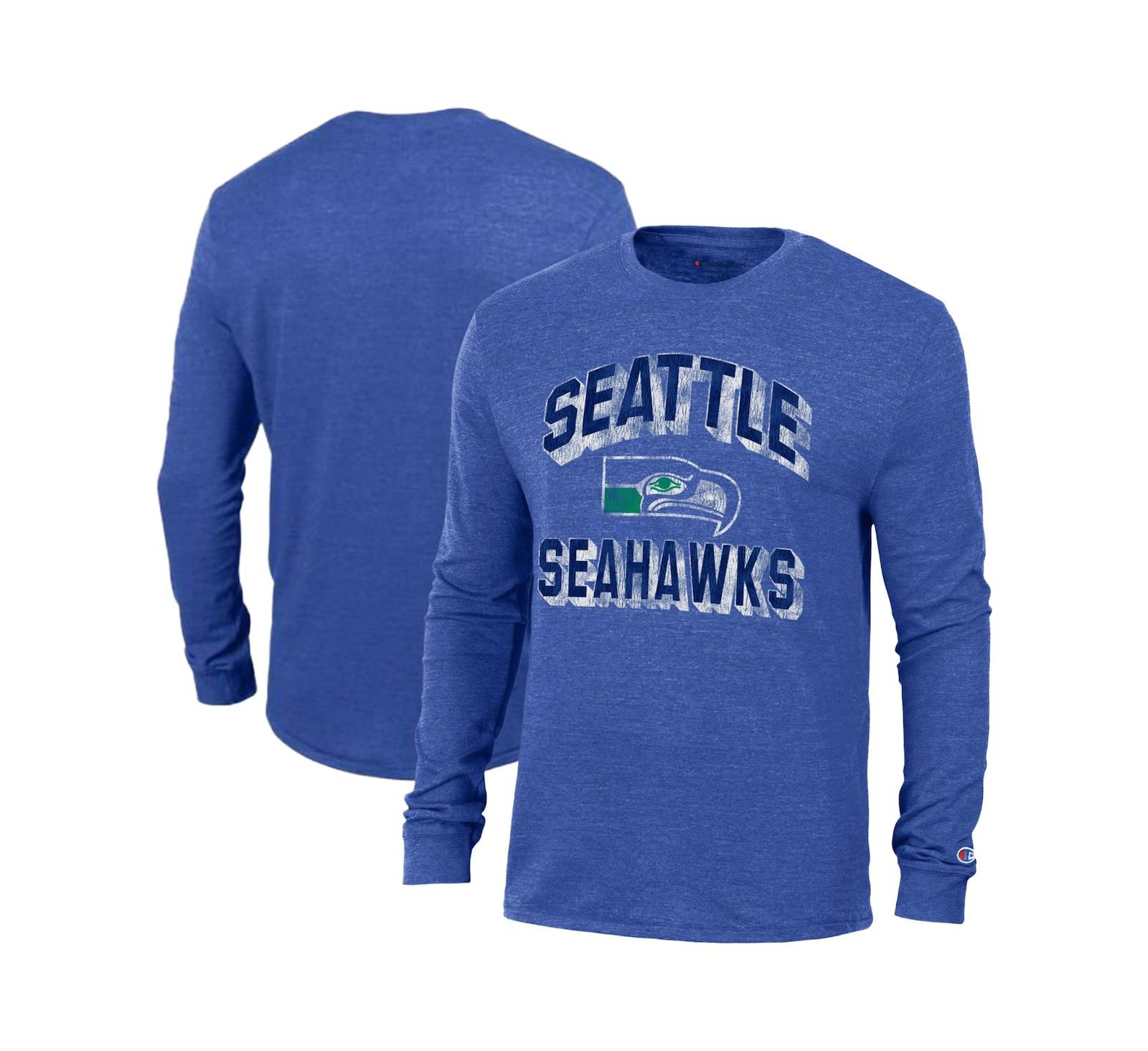 Champion Мужской Heather Royal Seattle Seahawks Ultimate Tri-Blend Long Sleeve T-Shirt