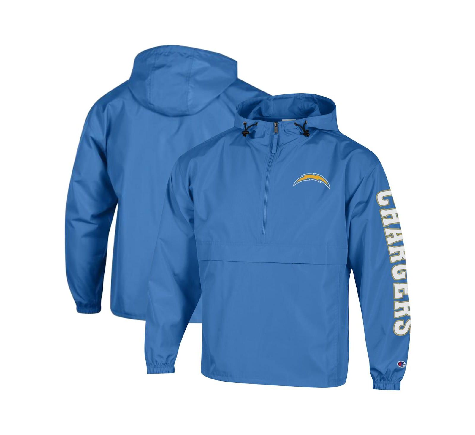 Champion Men's Powder Blue Los Angeles Chargers Packable Hooded Windbreaker Half-Zip Jacket