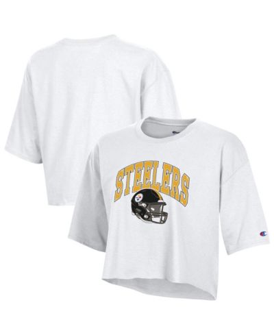 Champion Women's White Pittsburgh Steelers Boyfriend Cropped T-Shirt