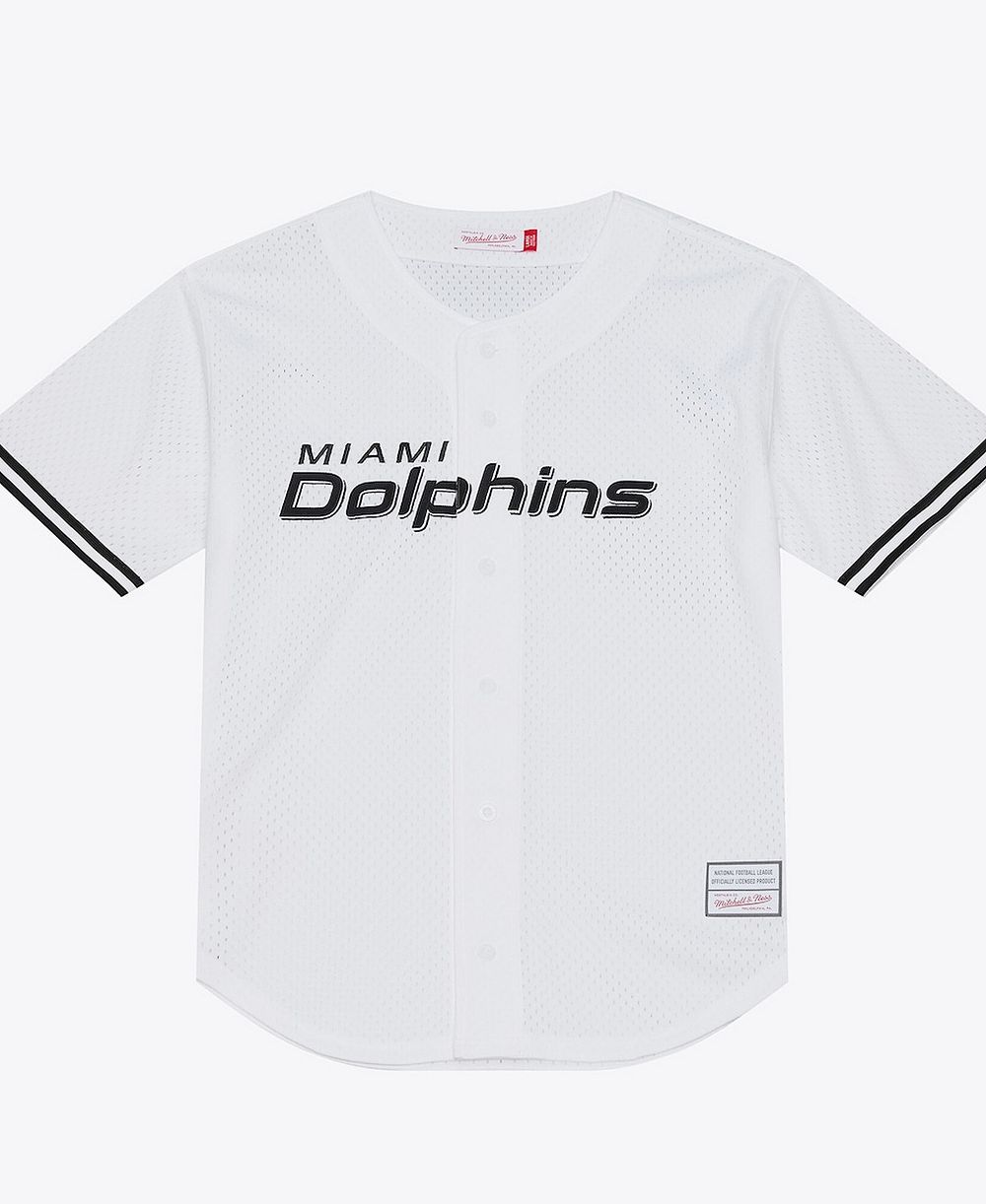 Mitchell & Ness Men's White Miami Dolphins Monochrome Mesh Full-Button Baseball Jersey