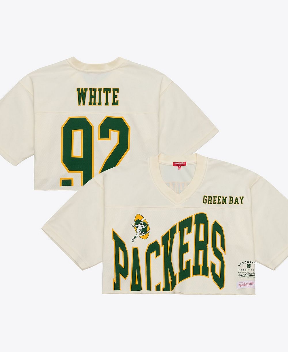 Женская модная джерси Mitchell & Ness Reggie White Cream Green Bay Packers Cropped