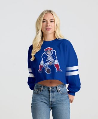 Spirit Jersey Women's Royal New England Patriots Oversized Cropped Stripe Long Sleeve T-Shirt