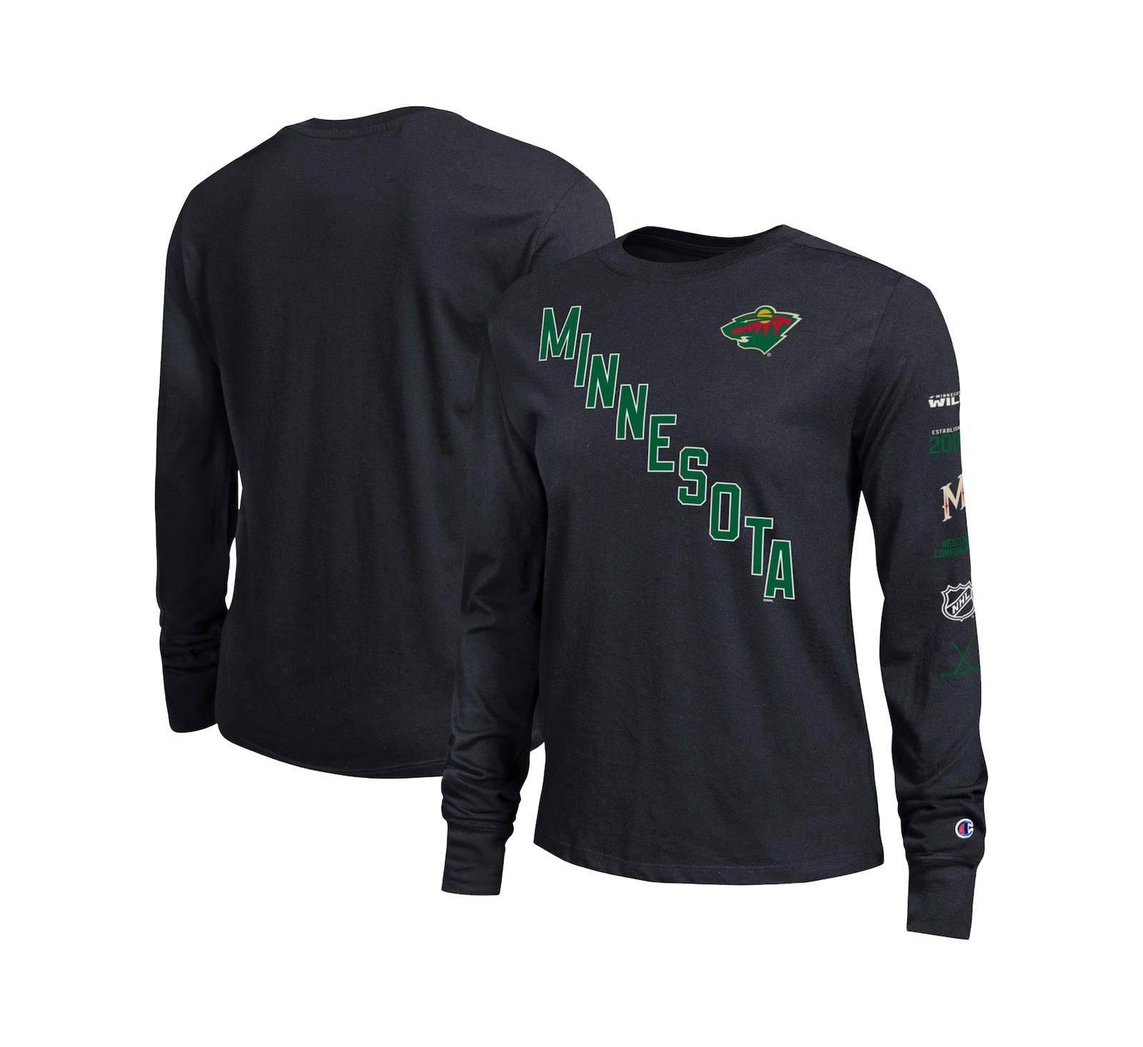 Женская футболка Champion Women's Black Minnesota Wild 2-Hit Long Sleeve