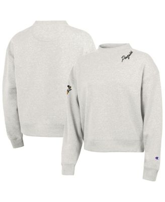 Champion Women's Oatmeal Pittsburgh Penguins Collar Script Triumph Fleece Crewneck Sweatshirt