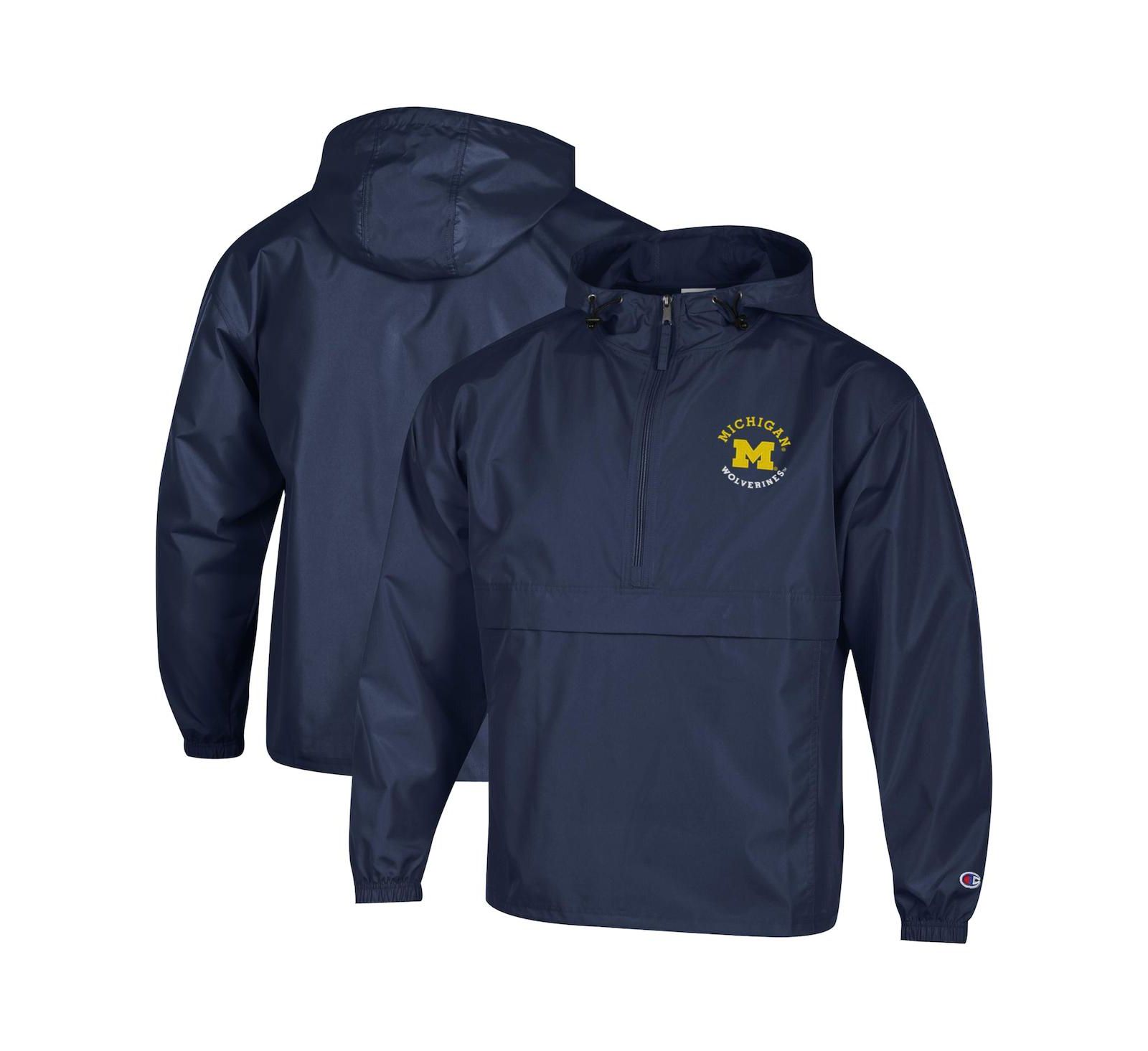Мужская темно-синяя ветровка Champion Michigan Wolverines Packable Hooded Half-Zip