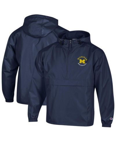 Мужская темно-синяя ветровка Champion Michigan Wolverines Packable Hooded Half-Zip