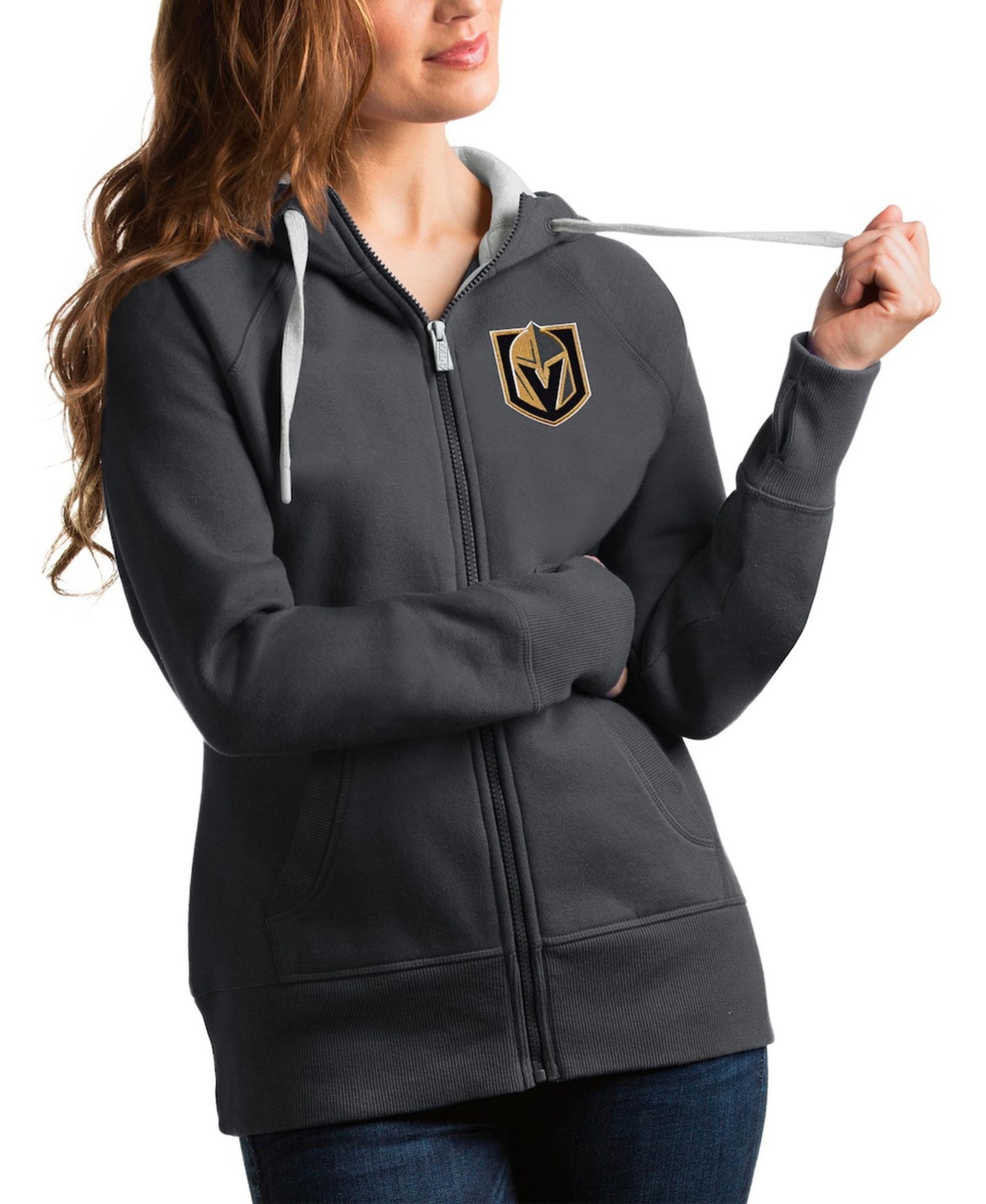 Худи Antigua Women's Charcoal Vegas Golden Knights Victory Full-Zip