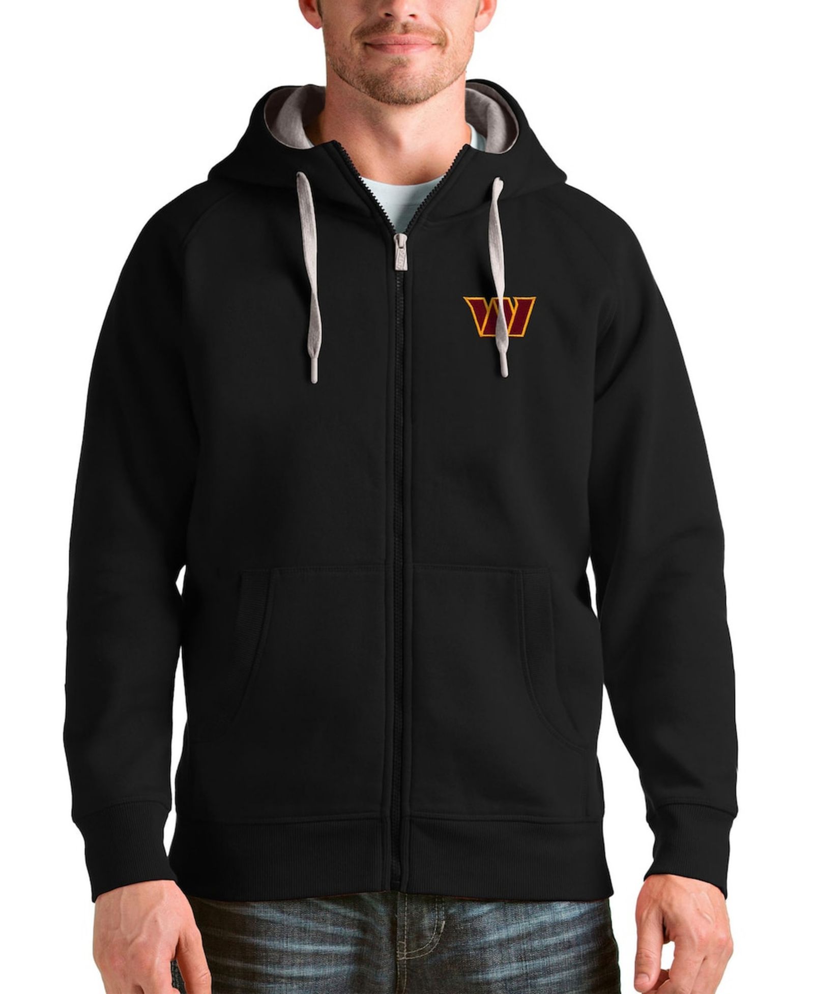 Antigua Мужской Black Washington Commanders Victory Full-Zip Hoodie