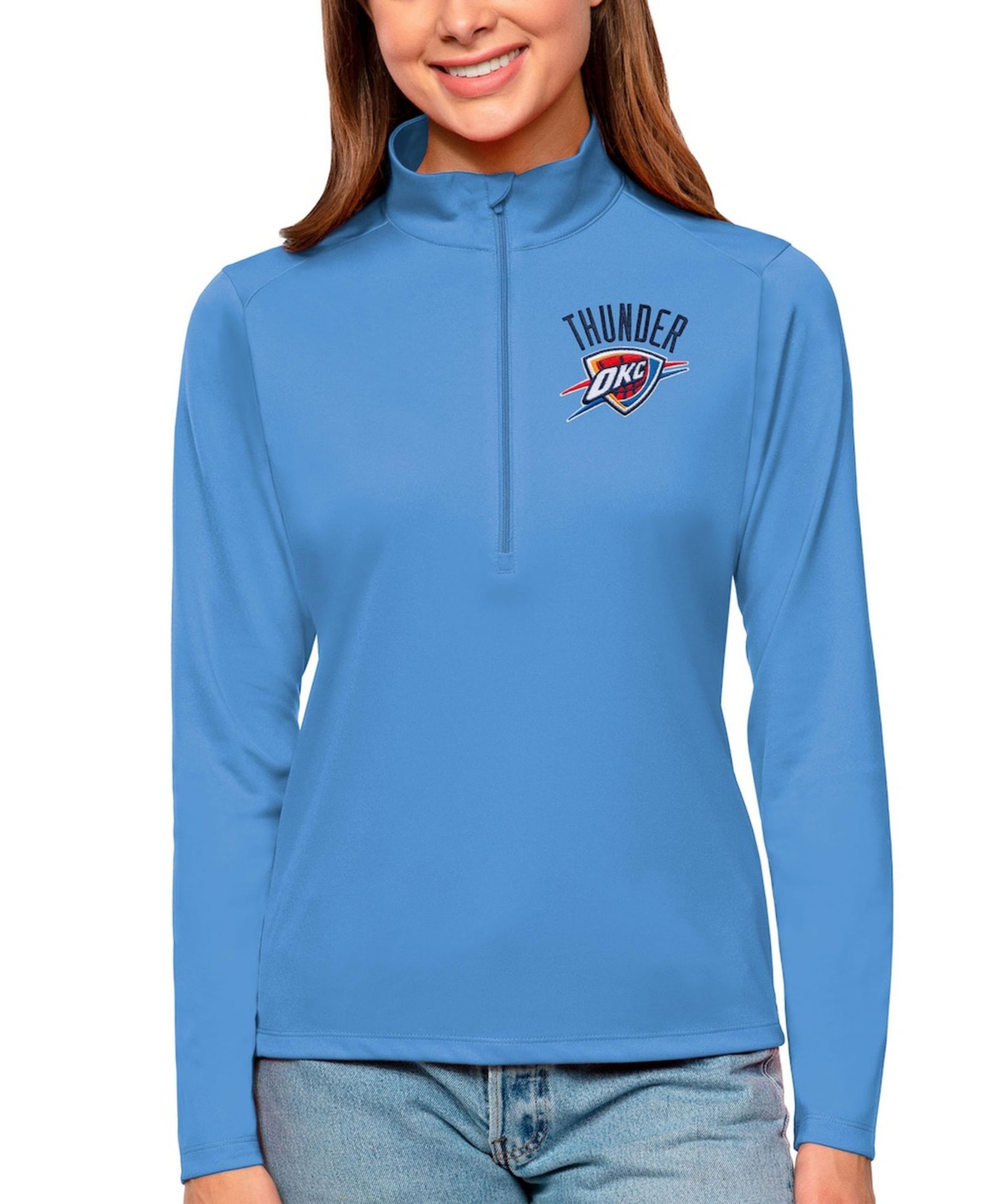 Женский топ Antigua Blue Oklahoma City Thunder Tribute Half-Zip