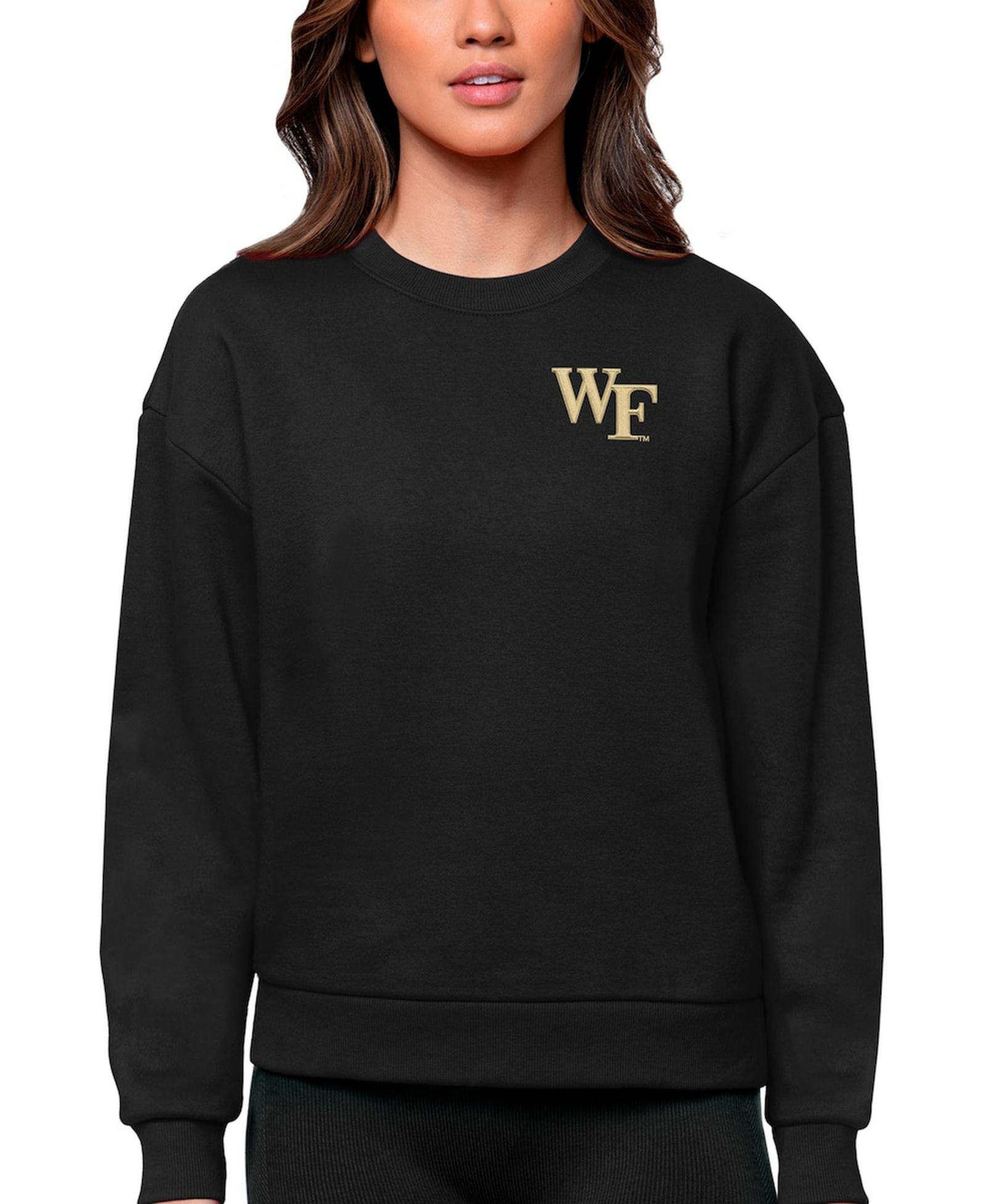 Женская толстовка Antigua Black Wake Forest Demon Deacons Logo Victory с круглым вырезом