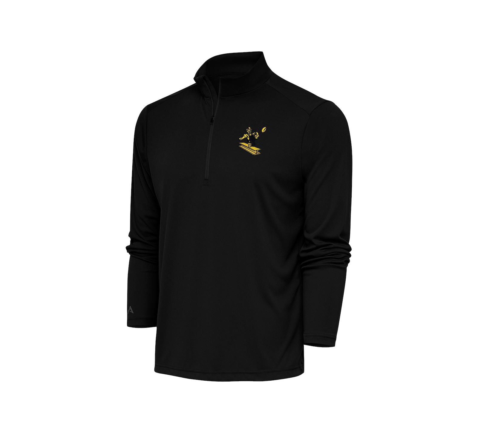Antigua Men's Black Pittsburgh Steelers Team Logo Throwback Tribute Quarter-Zip Pullover Top