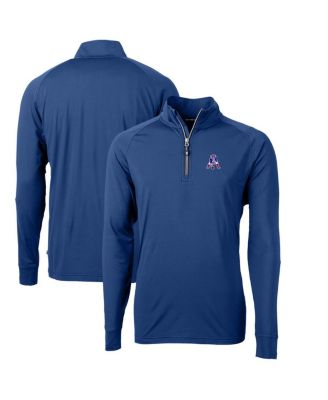 Cutter & Buck Men's Royal New England Patriots Adapt Eco Knit Stretch Quarter-Zip Throwback Pullover Top