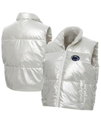ZooZatz Women's Silver Penn State Nittany Lions Metallic Cropped Full-Zip Sleeveless Puffer Vest