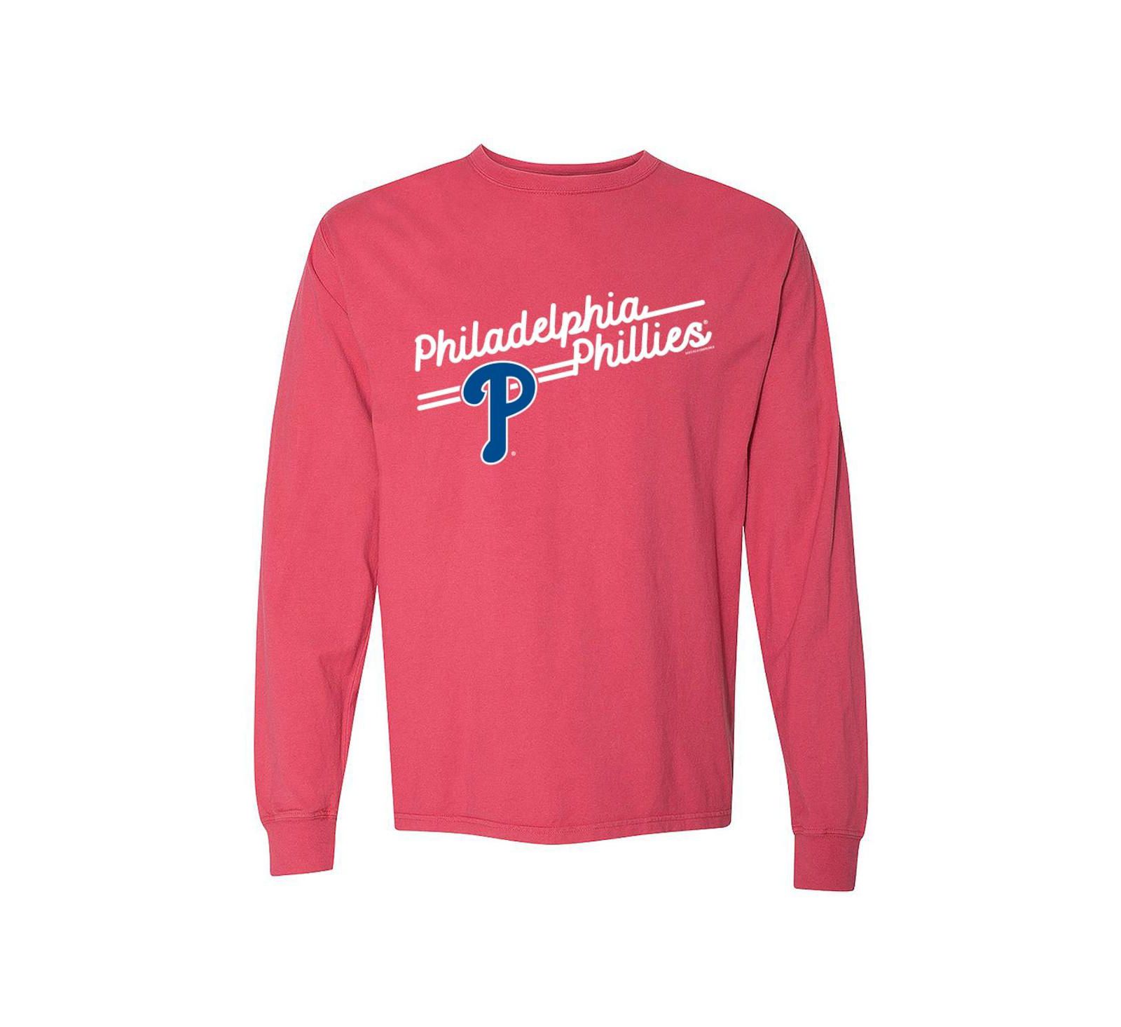 Женская футболка Soft As A Grape Red Philadelphia Phillies Pigment Dye с длинным рукавом