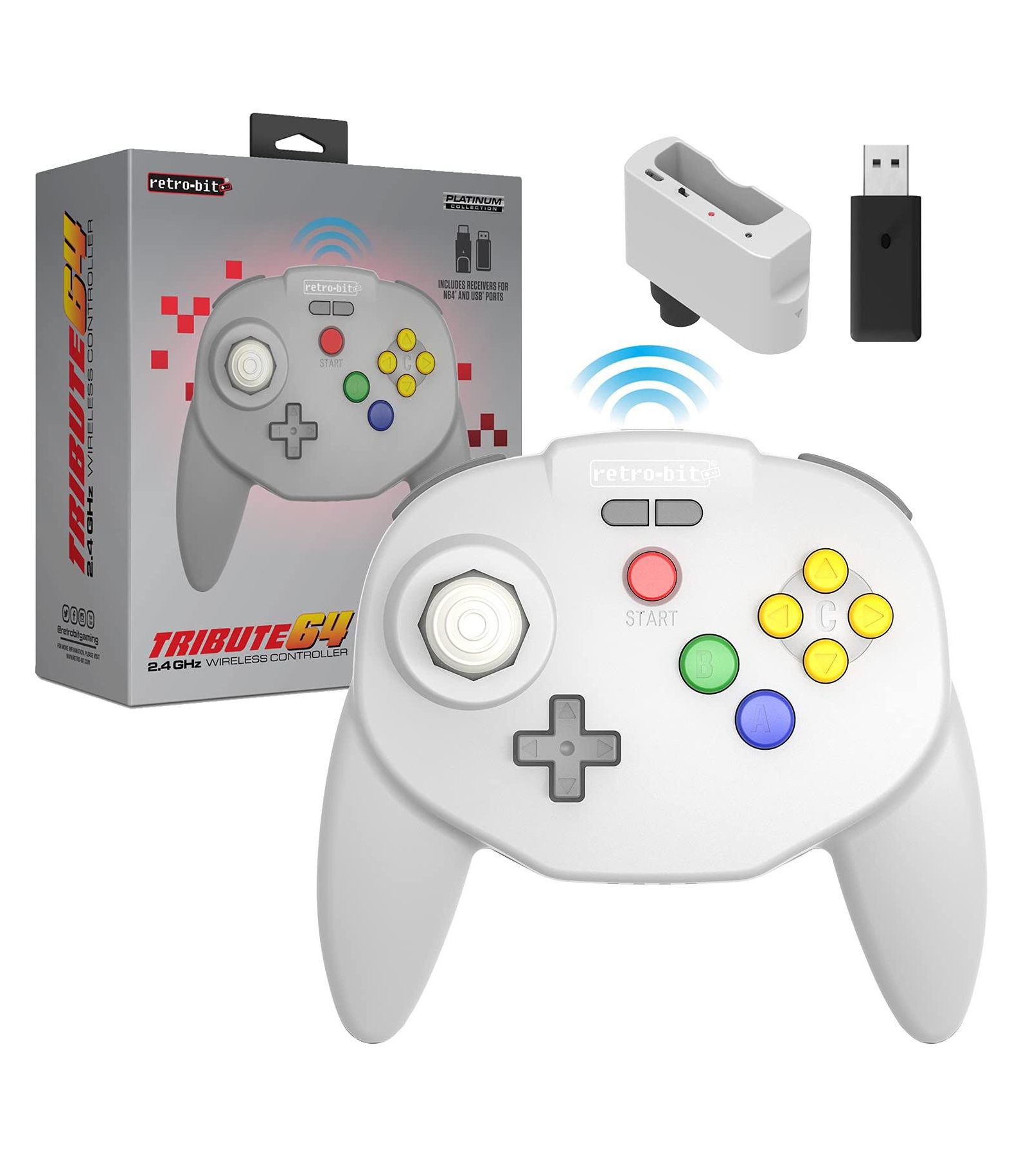 Retro-Bit Tribute64 Wireless Controller for Nintendo 64, Switch, PC, macOS, RetroPie, Raspberry Pi